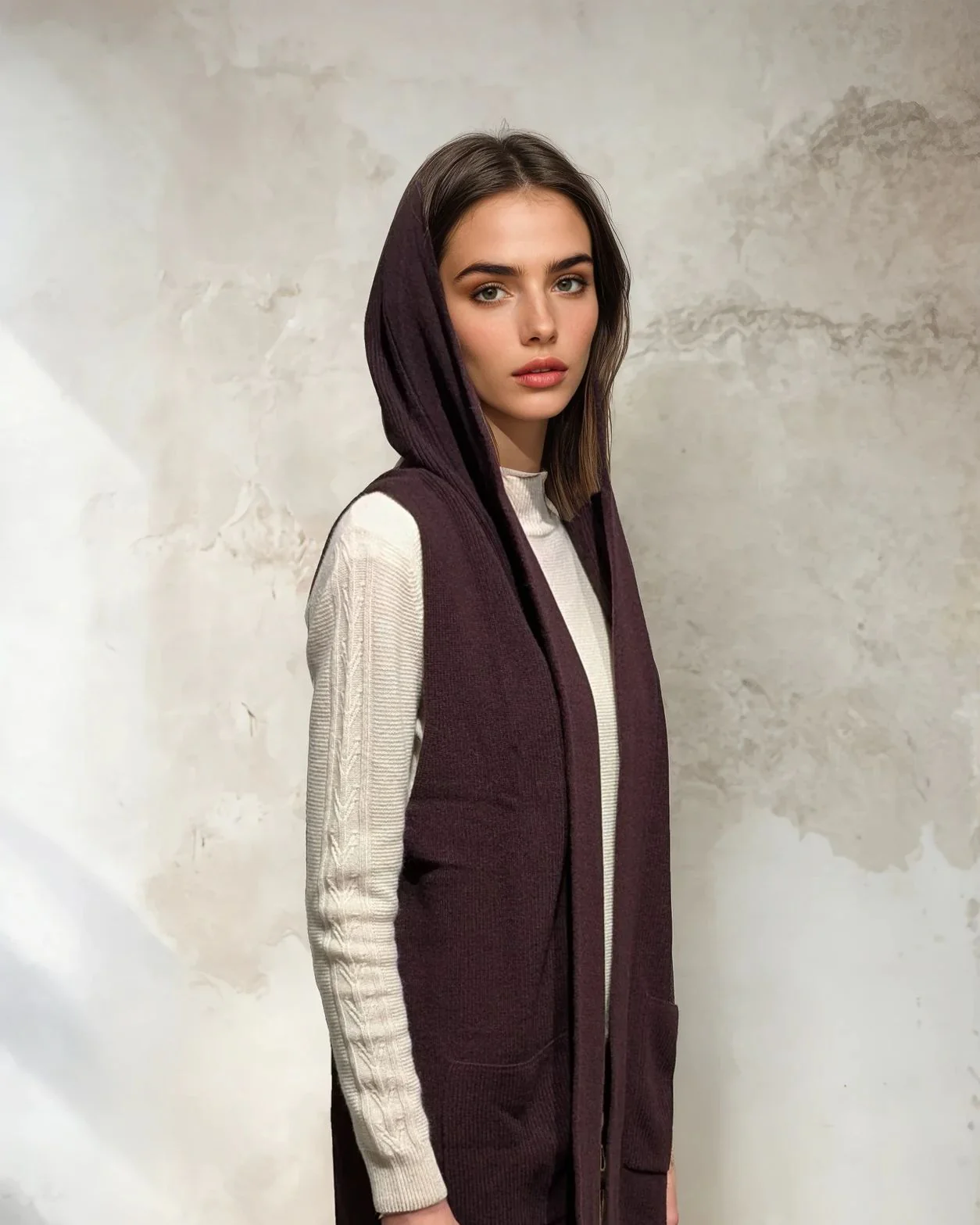 240324-01A lang vest - 100 % ren kashmir - kvinder - brun - Image 2