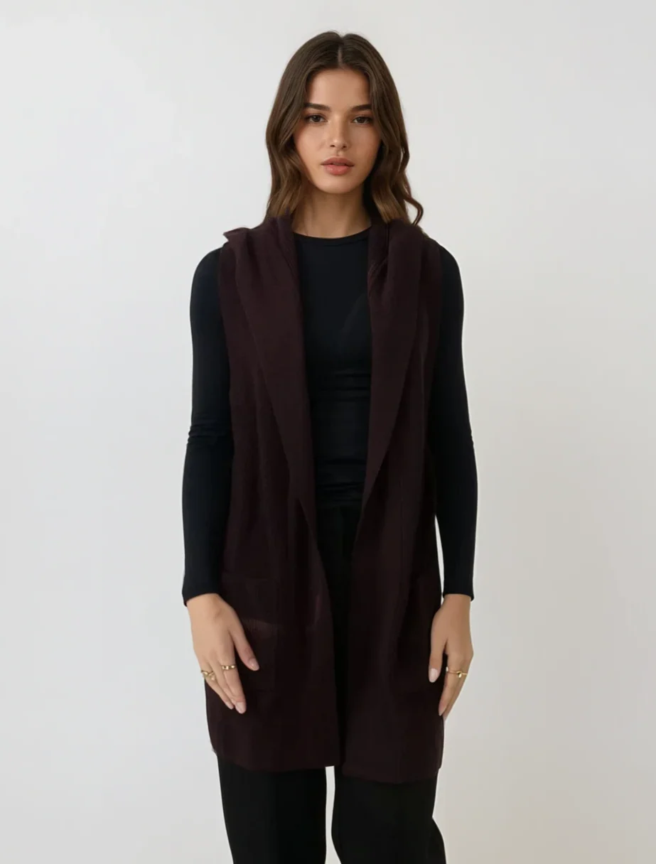 240324-01A lang vest - 100 % ren kashmir - kvinder - brun - Image 3
