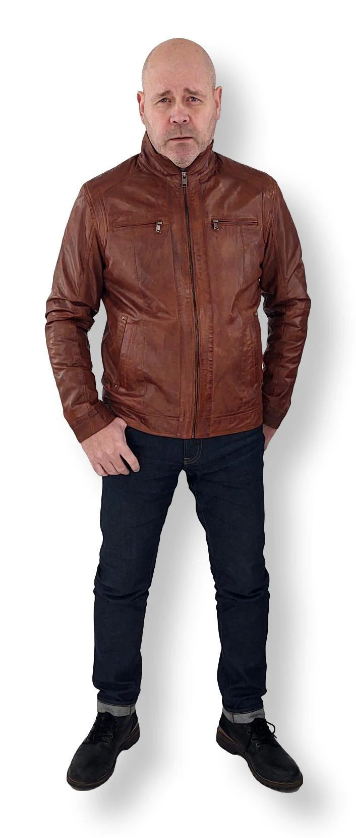 51540 - mørk cognac - læderjakke - herre - Image 3