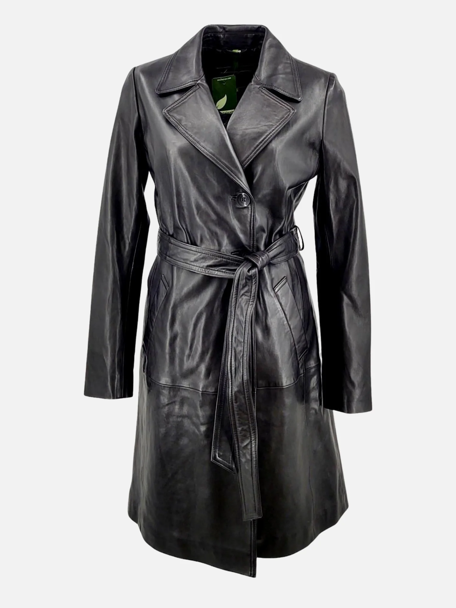 Amara sort læderjakke / trench coat - dame - Image 2