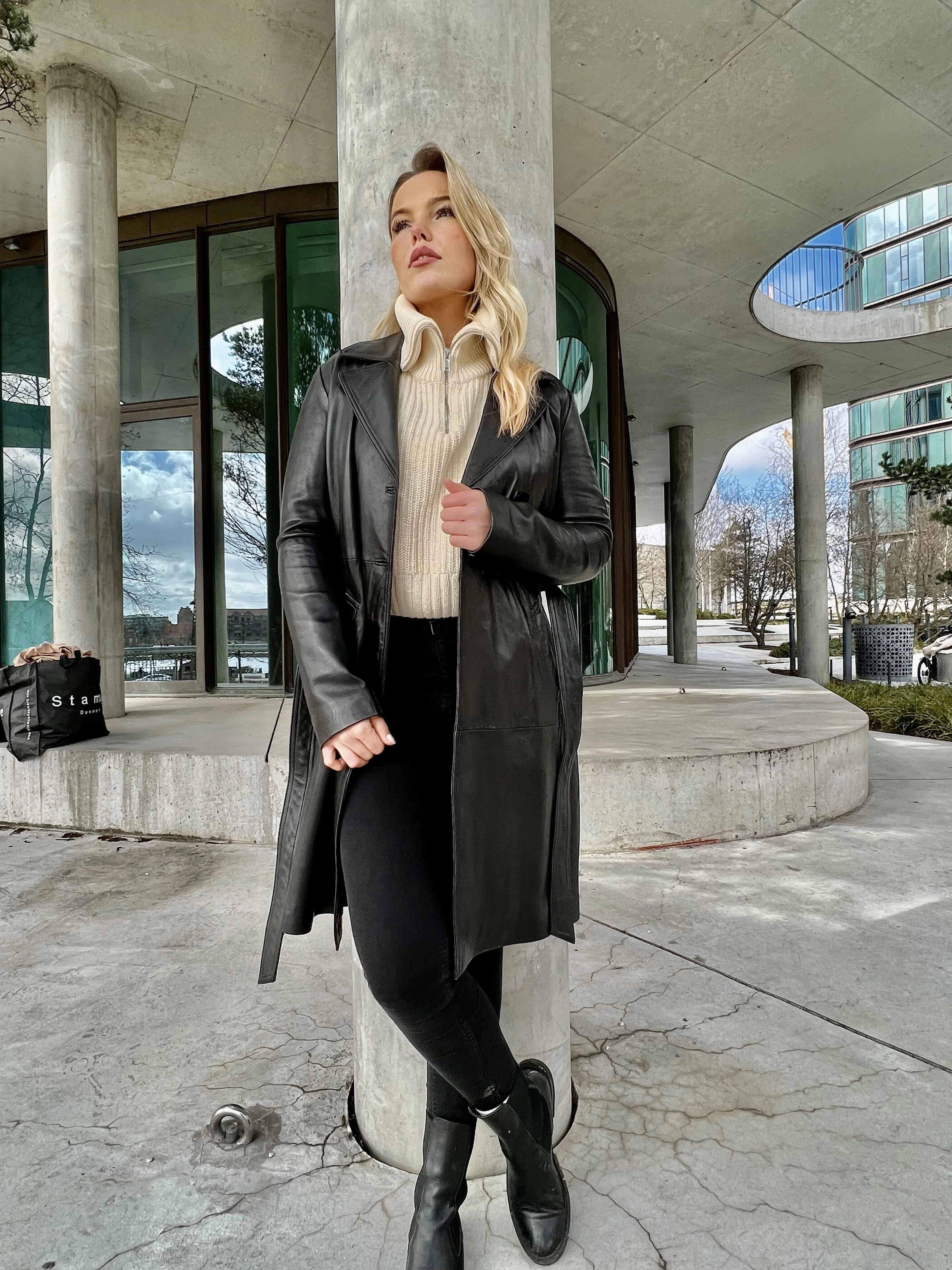Amara sort læderjakke / trench coat - dame - Image 4