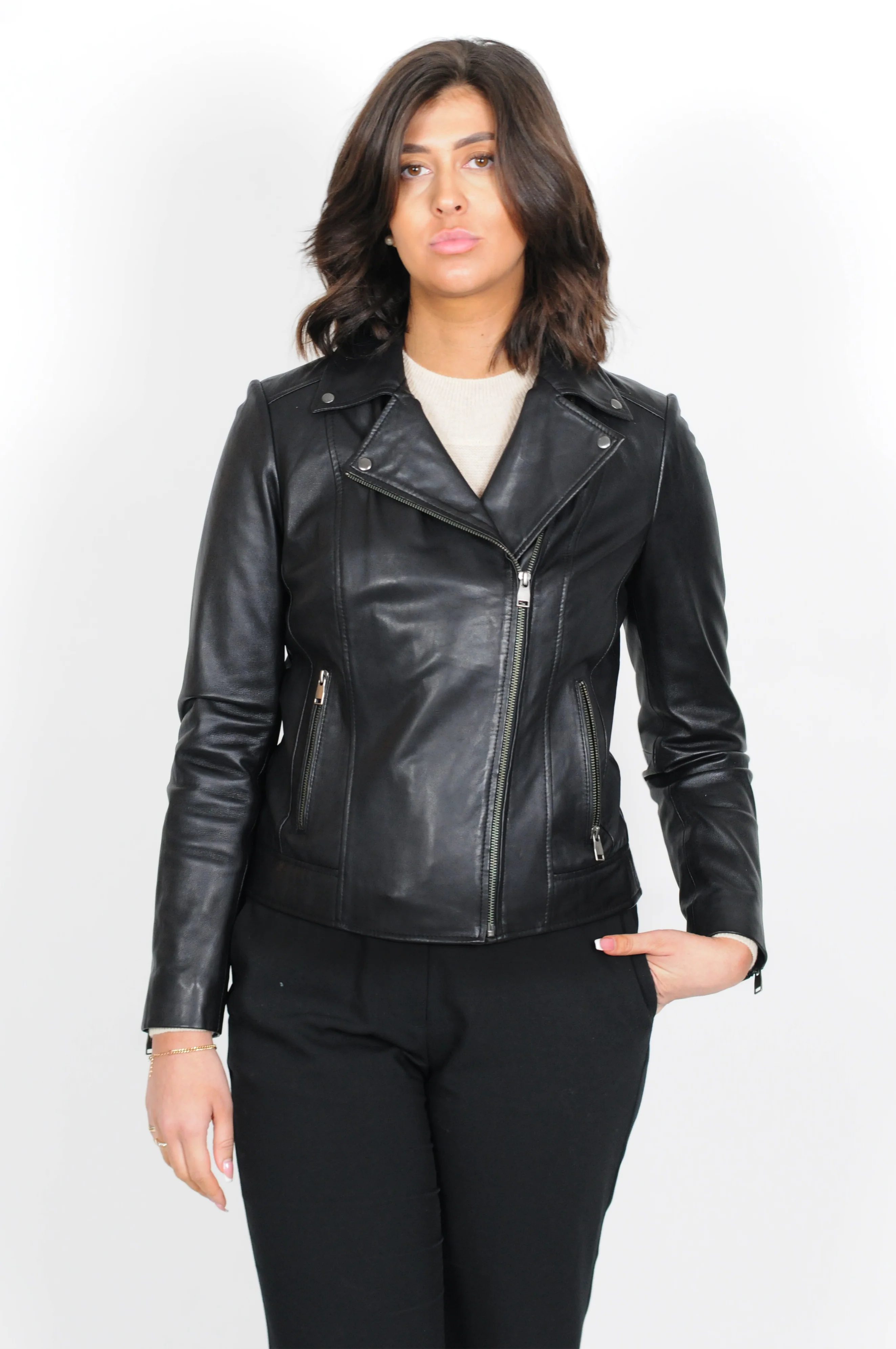 Bella - Lamb Leatherjacket - Kvinder - Sort - Image 4
