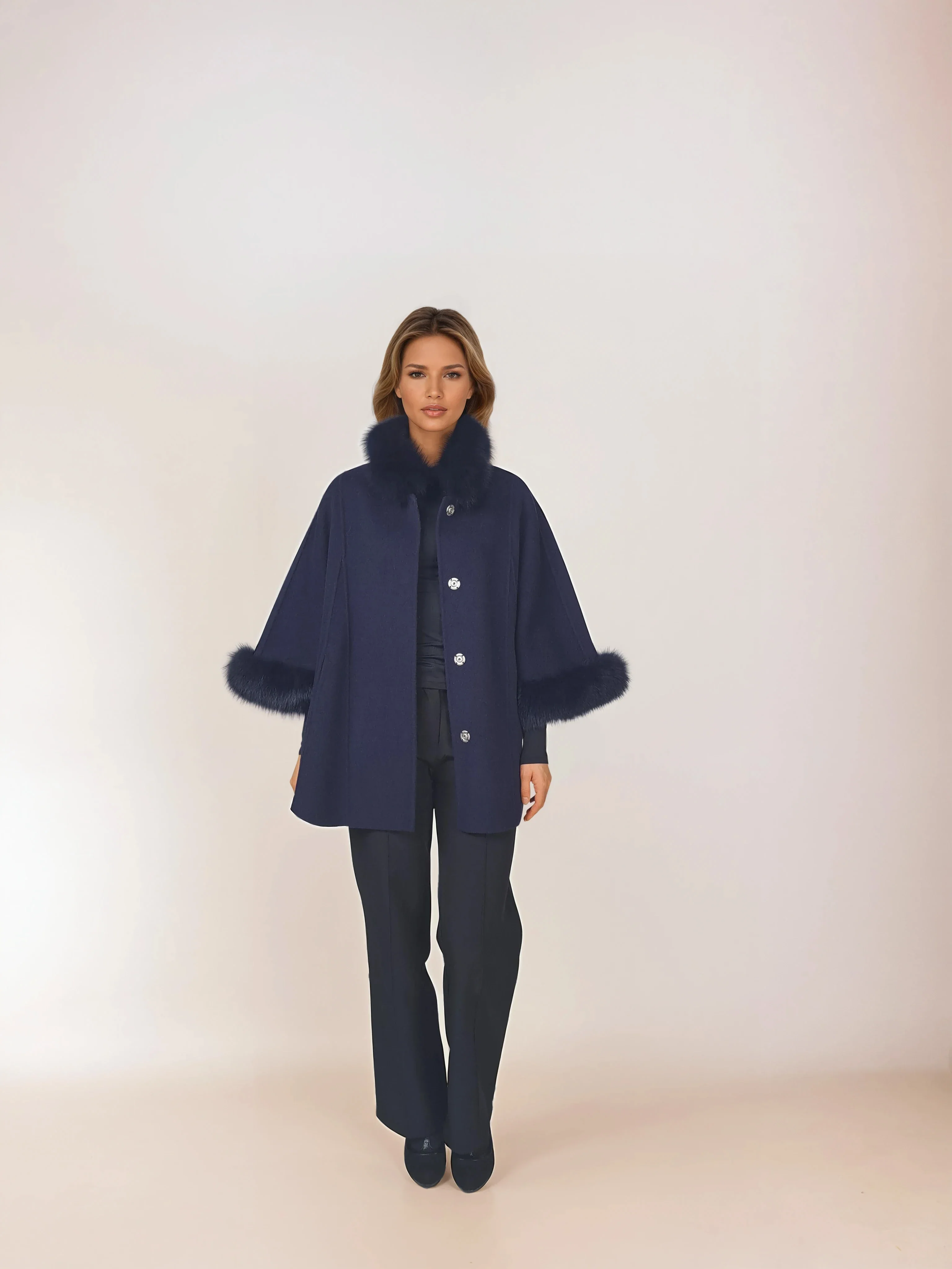 Damini Poncho, 75 cm. - Uld - Kvinder - Navy - Image 3