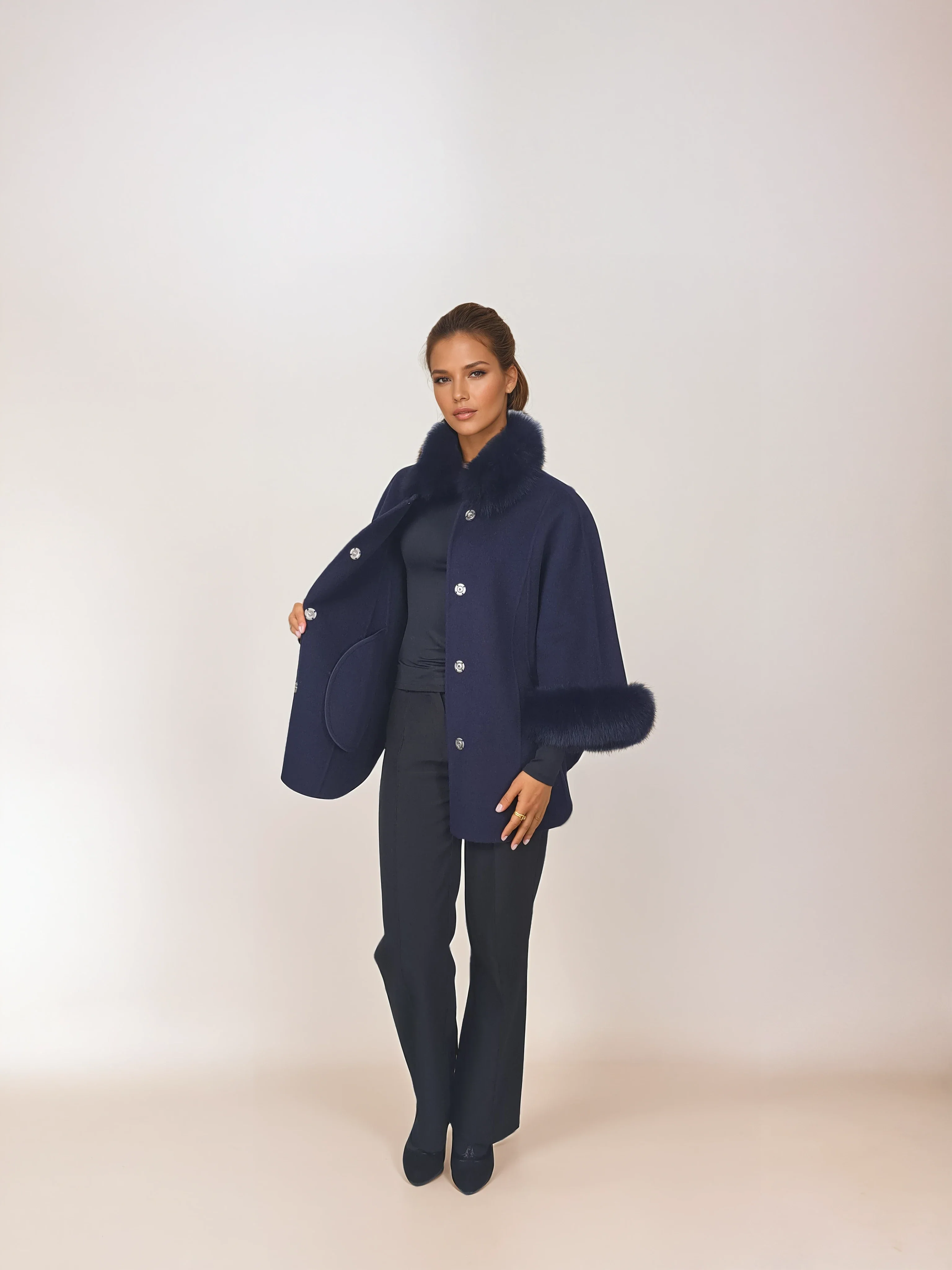 Damini Poncho, 75 cm. - Uld - Kvinder - Navy - Image 4