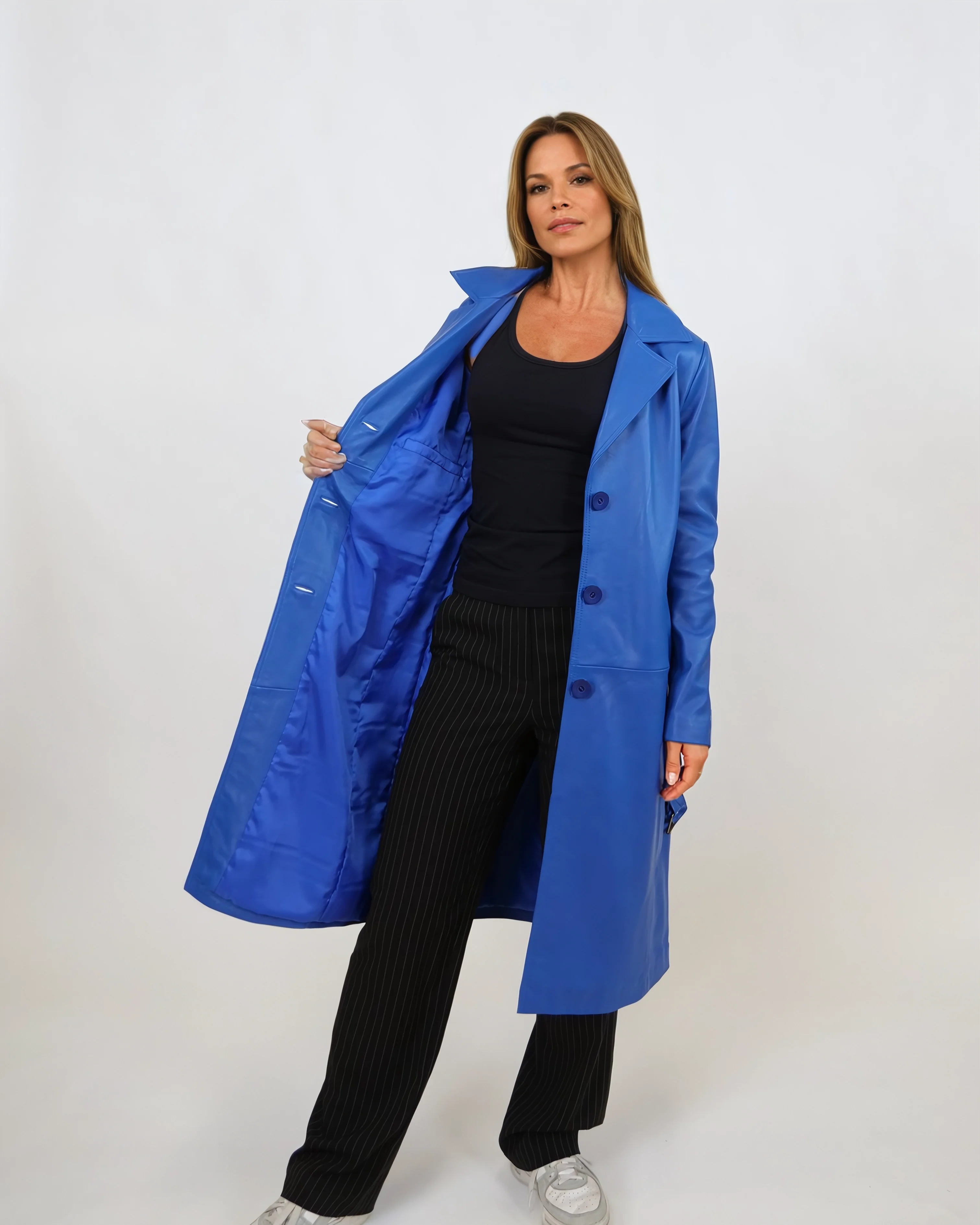 Dan Trench Coat, 105 cm. - Lammetlæder - Kvinder - Elektrisk blå - Image 10