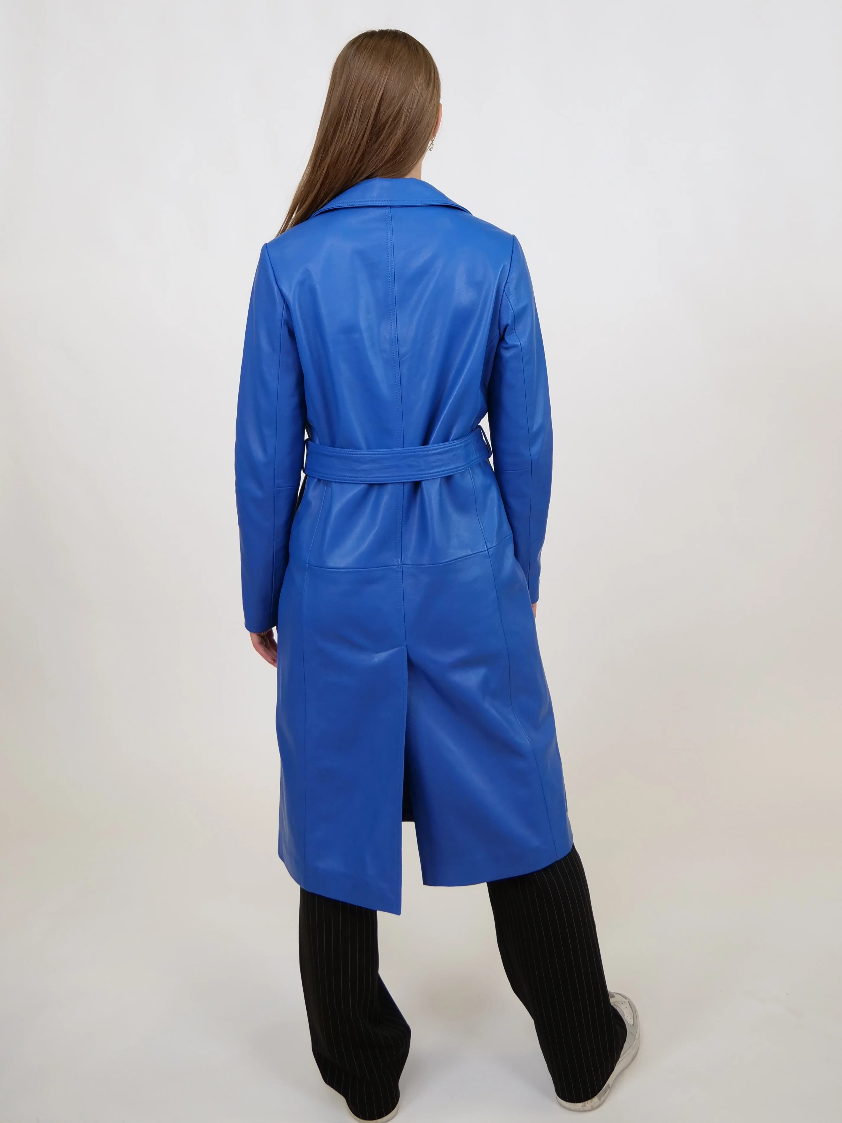 Dan Trench Coat, 105 cm. - Lammetlæder - Kvinder - Elektrisk blå - Image 7