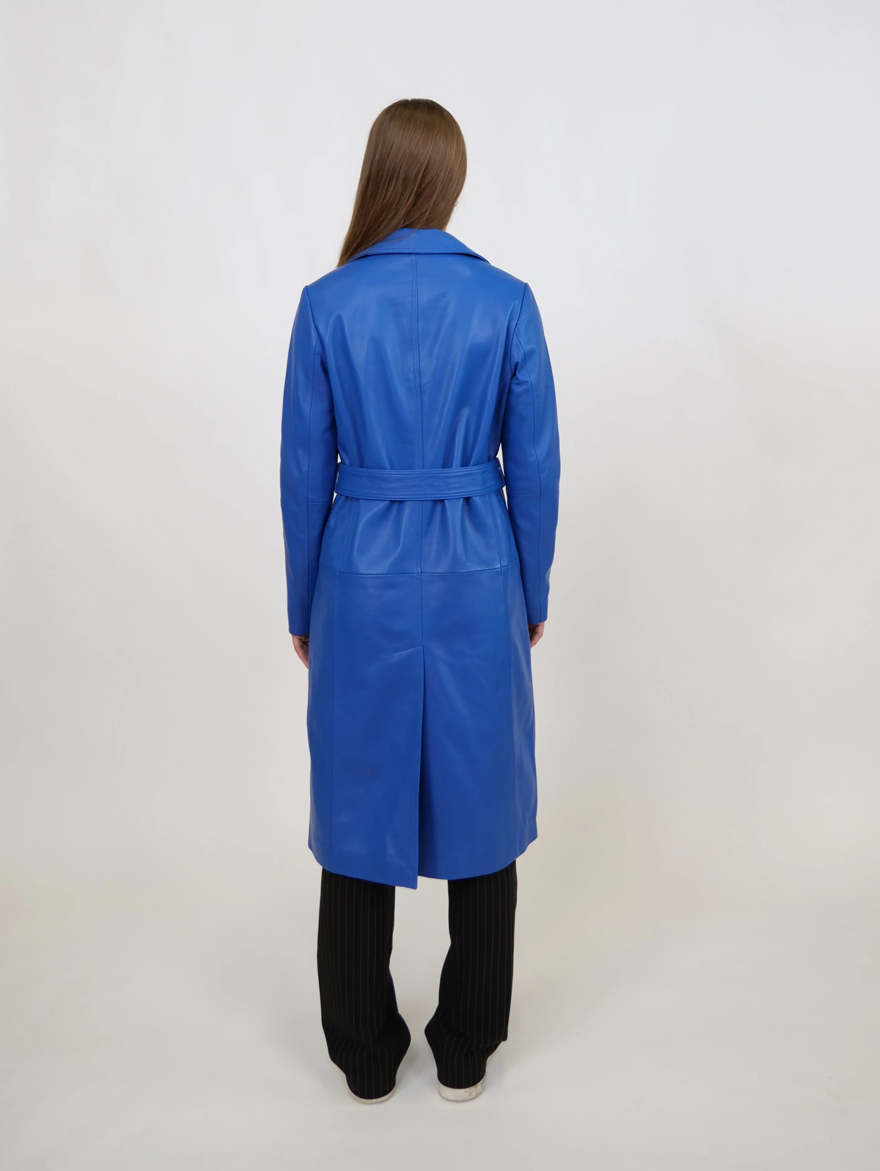 Dan Trench Coat, 105 cm. - Lammetlæder - Kvinder - Elektrisk blå - Image 8