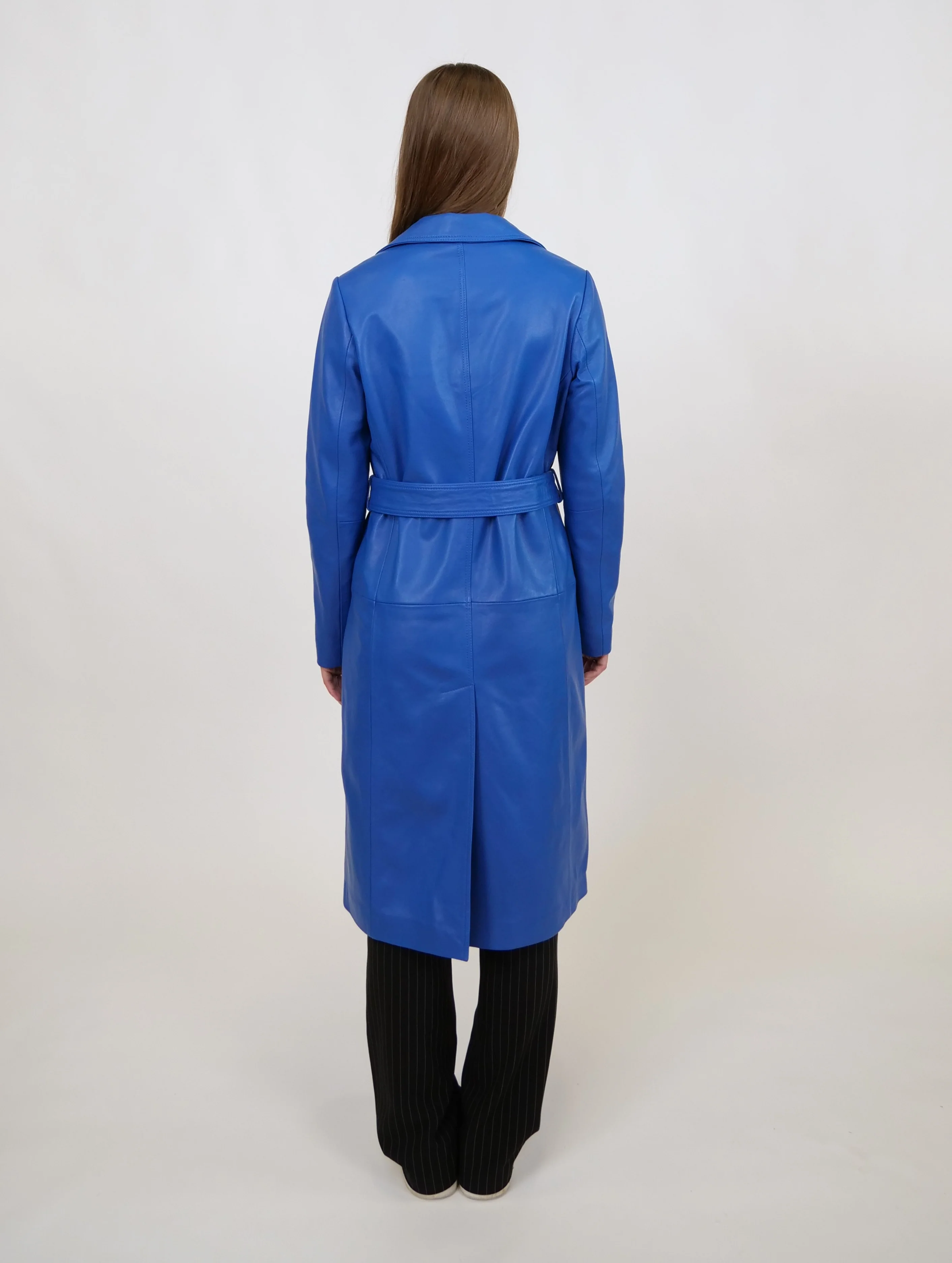 Dan Trench Coat, 105 cm. - Lammetlæder - Kvinder - Elektrisk blå - Image 9