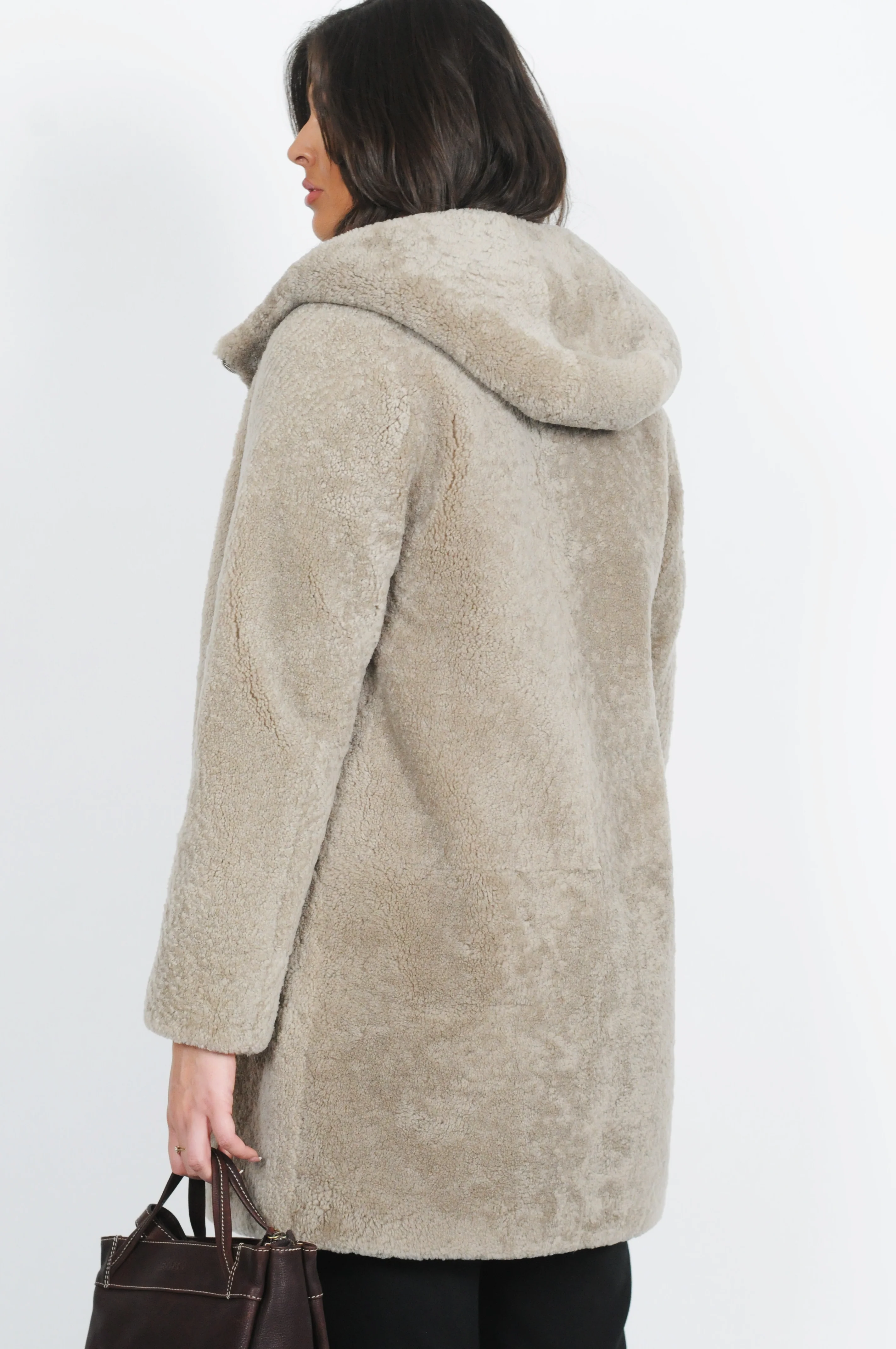 Delaney, 87 cm - Curly lammejakke med hætte - Dame - Grå - Image 2