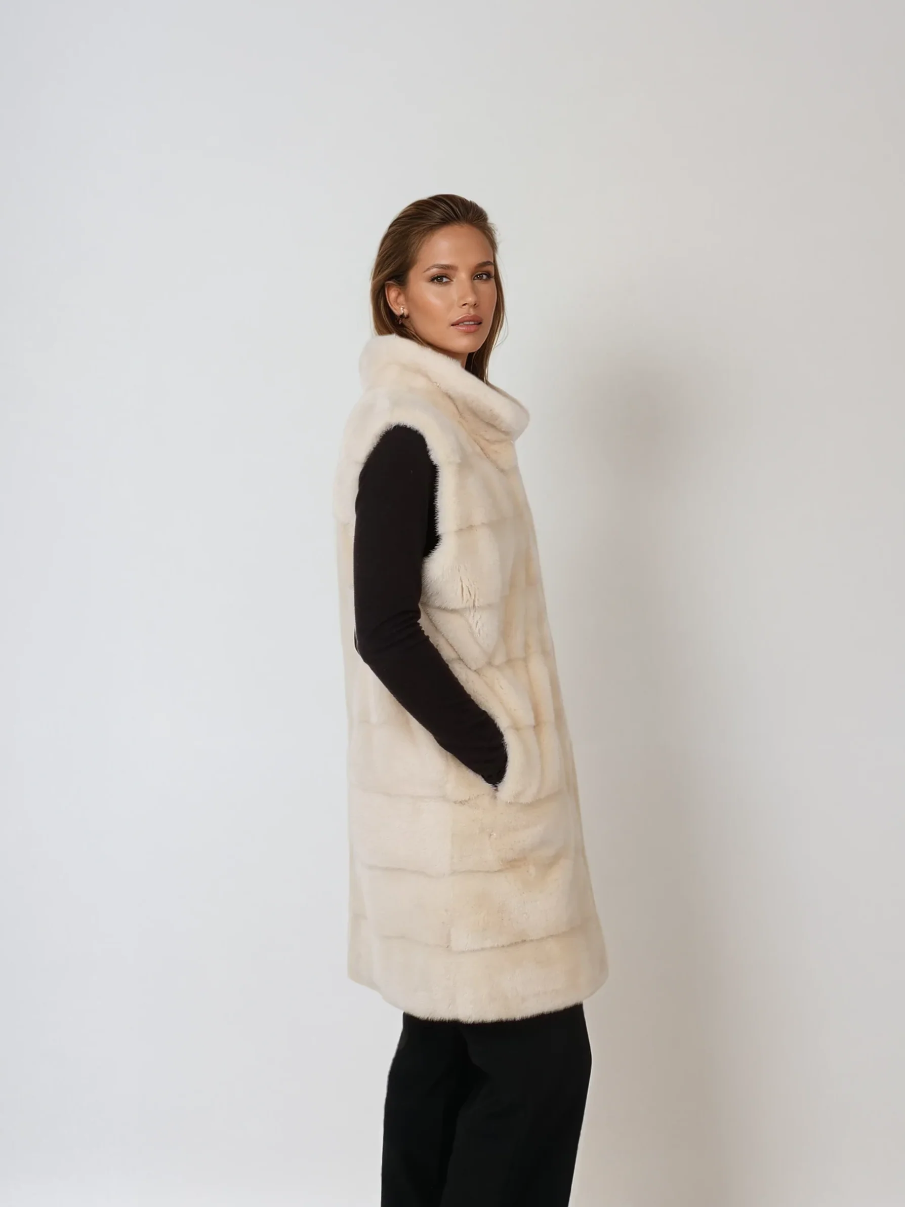 Denise Vest, 90 cm. - Halsbånd - Mink - Kvinder - Elfenben - Image 4