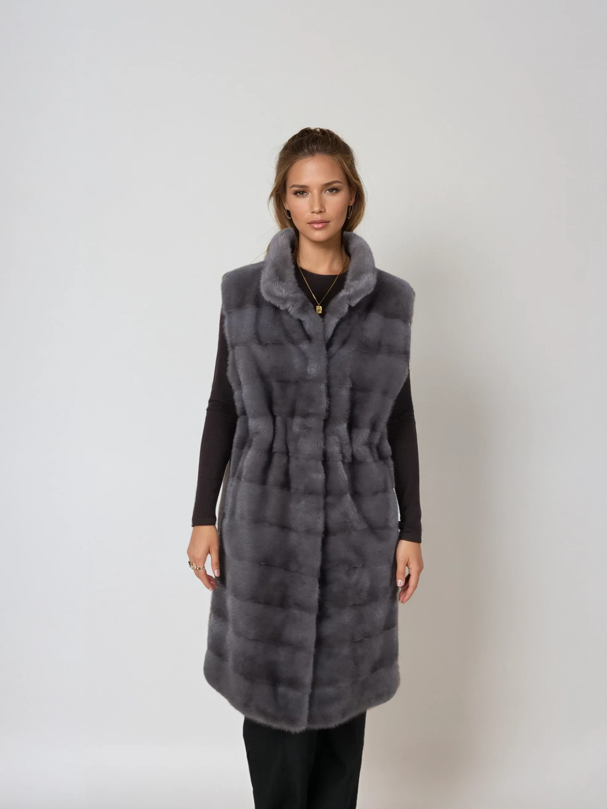 Denise Vest, 94 cm. - Halsbånd - Mink - Kvinder - Grå