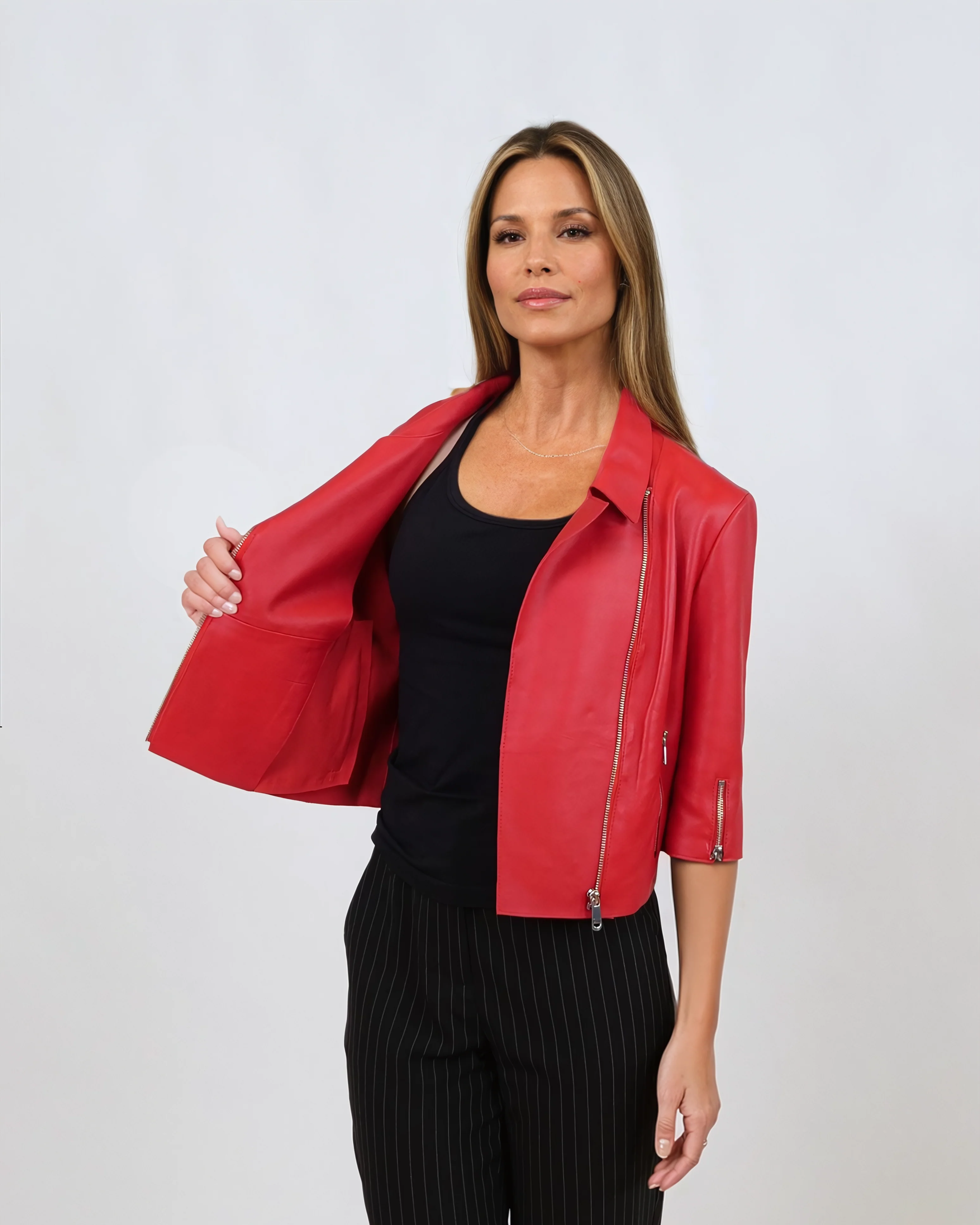 Ditte, 45 cm. - Lam Dior bundet læderkvinder - Radient Red - Image 6