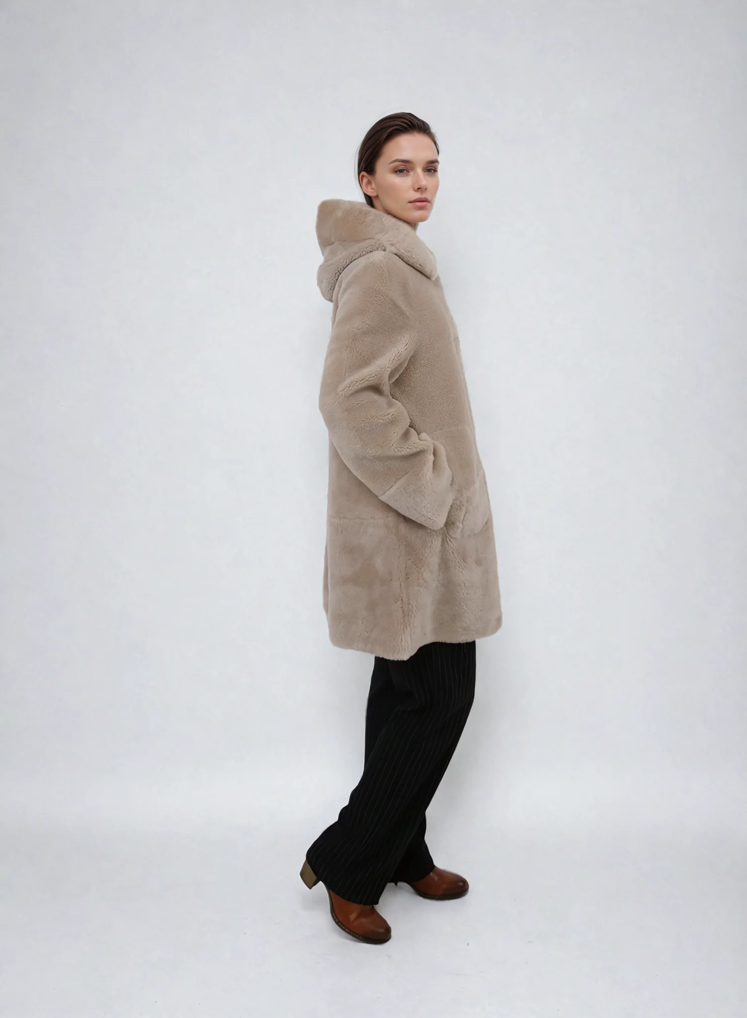 Fernandina, 85 cm - Hood - Air Wool - Women - Light Camel - Image 2