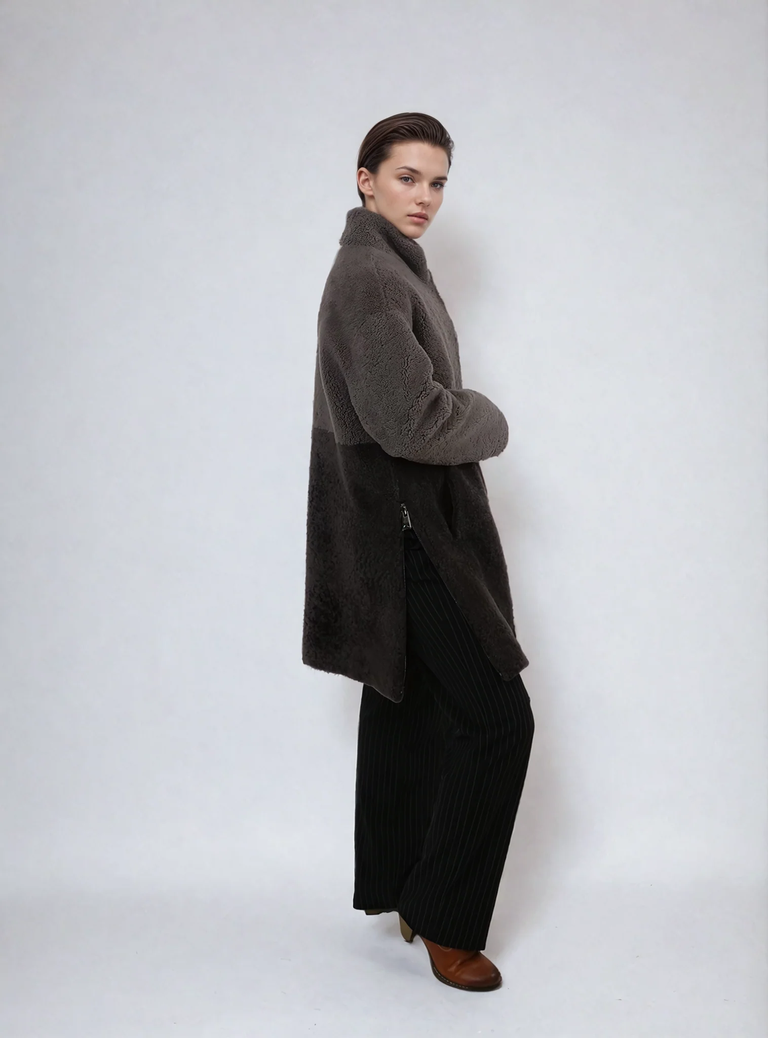 Ganaia, 85 cm. - Krave - Curly Lamb - Kvinder - Taupe & Coffee - Image 5