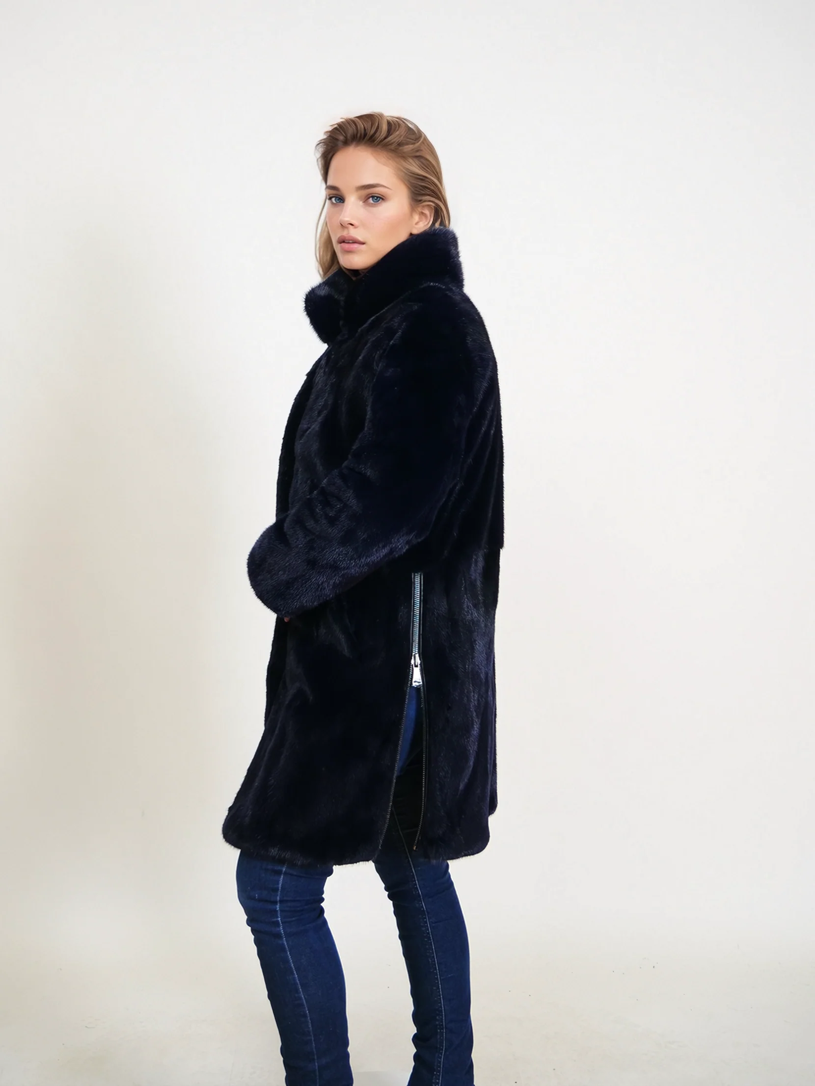 Ganaia, 85 cm. - Mink - Navy Blue - Image 5