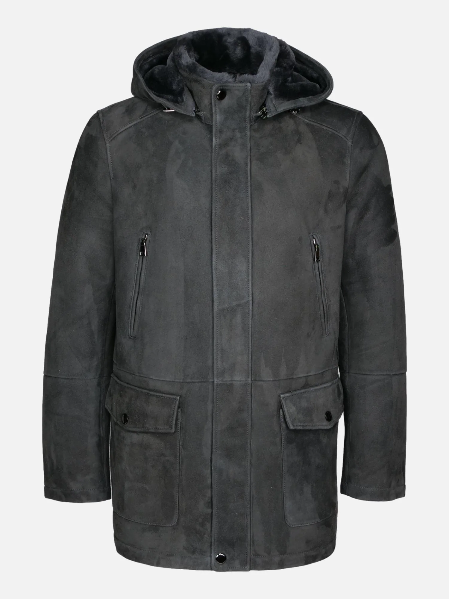 Gatteo, 85 cm. - Hood - Suede Lamb Jacket - Man - NS -009 Gray - Image 2