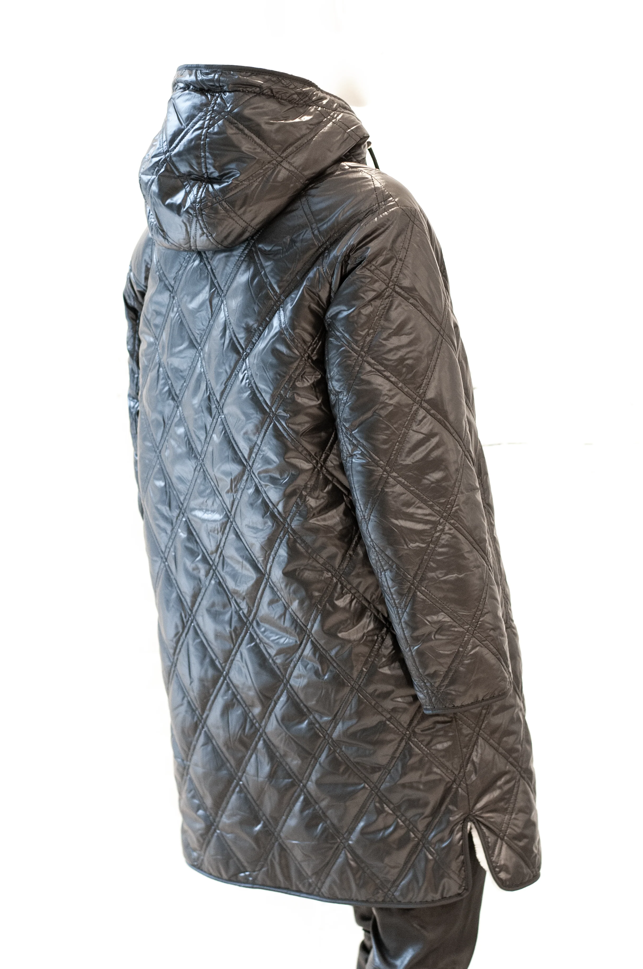 Gernsey, 90 cm. - Hætte - Lammepels Jakke - Kvinde - Hvid & Sort - Image 5