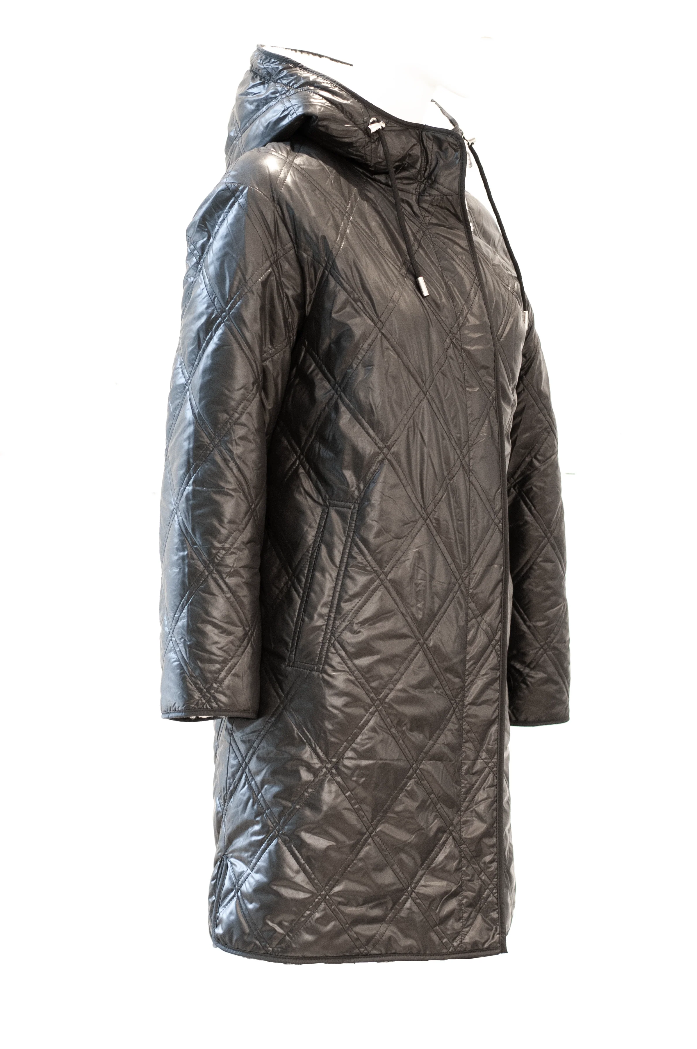Gernsey, 90 cm. - Hætte - Lammepels Jakke - Kvinde - Hvid & Sort - Image 6