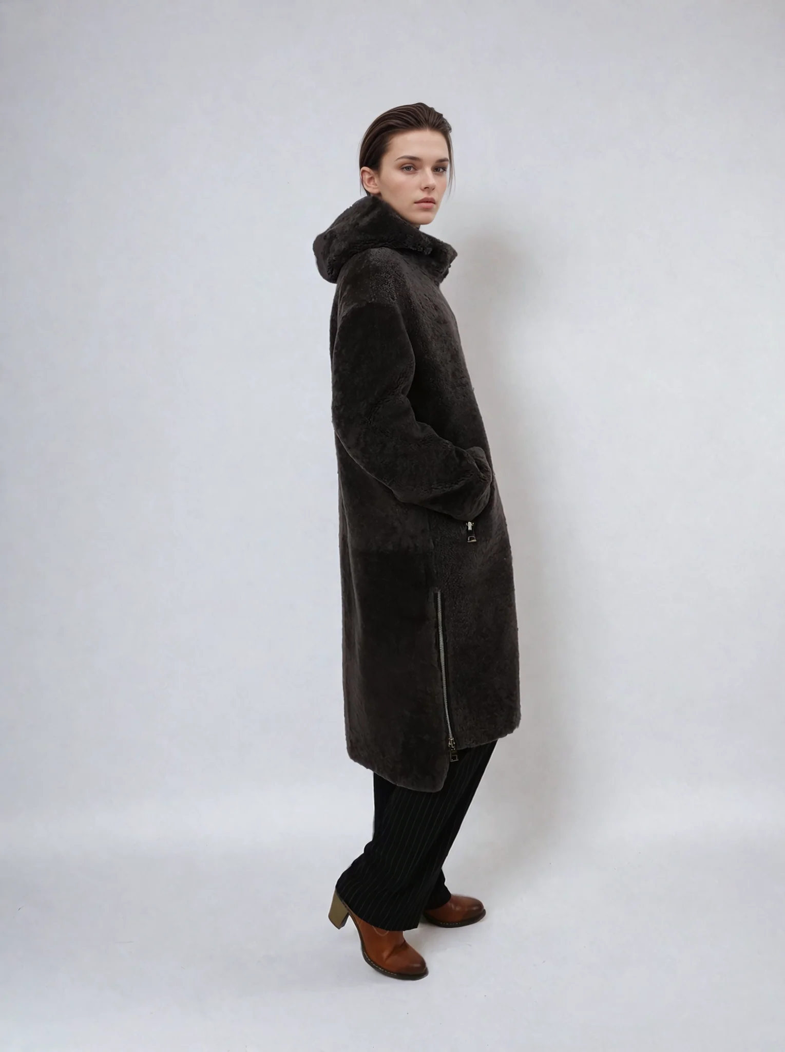 Gilla, 105 cm. - Hood - Curly Lamb - Kvinder - Kaffe - Image 4