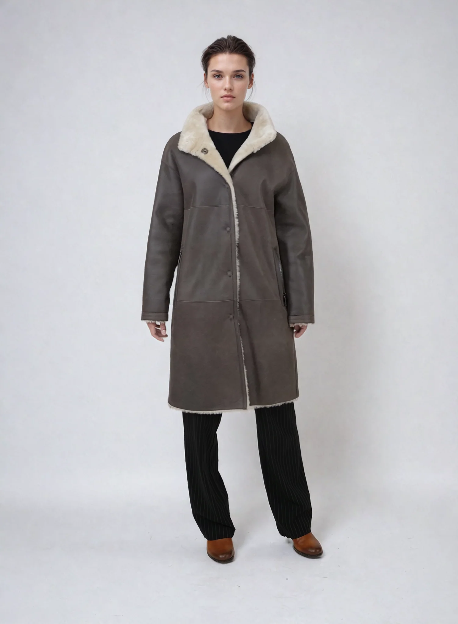 Giorgiana,95 cm. - Krave - Rulams Jakke - Kvinde - Brun - Image 3