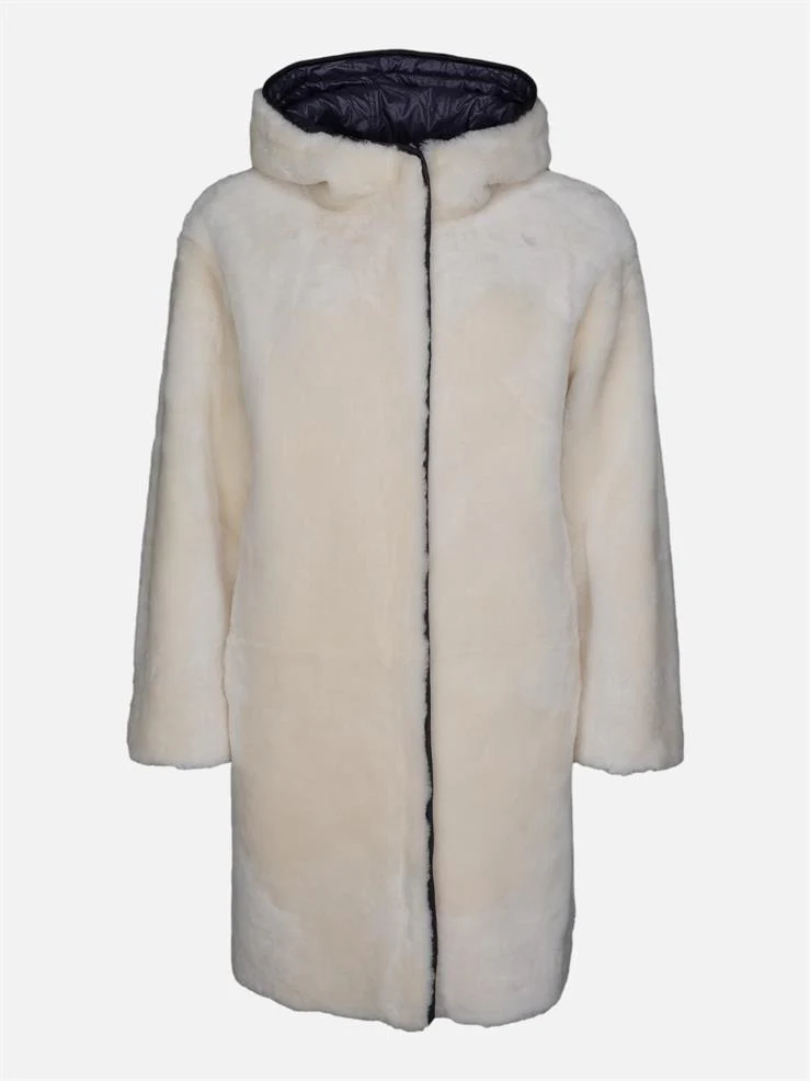 Gernsey 90 cm. - lamme pels jakke - Hætte - Dame - Grå og hvid - Image 2