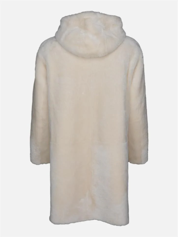 Gernsey 90 cm. - lamme pels jakke - Hætte - Dame - Grå og hvid - Image 3