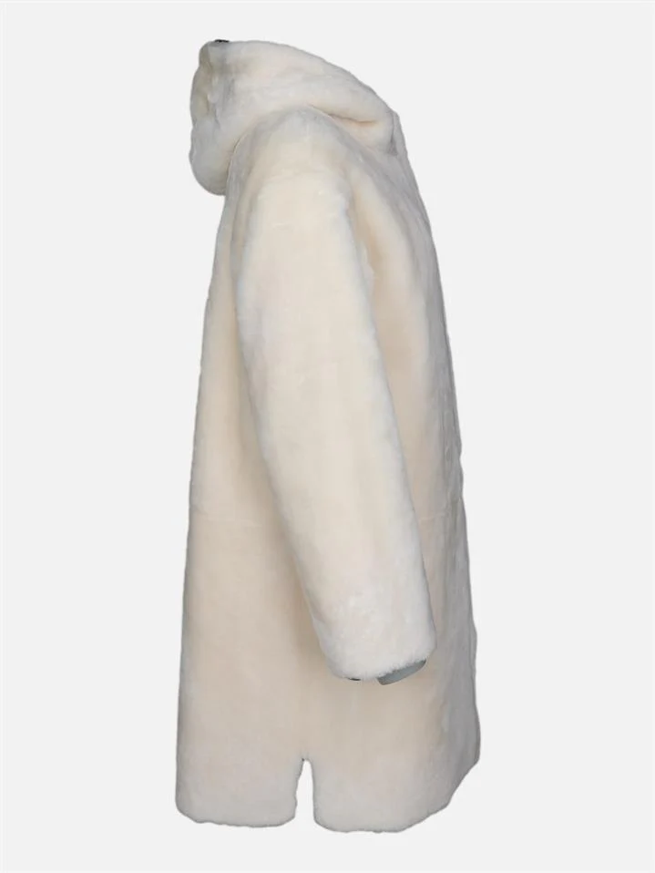 Gernsey 90 cm. - lamme pels jakke - Hætte - Dame - Grå og hvid - Image 4