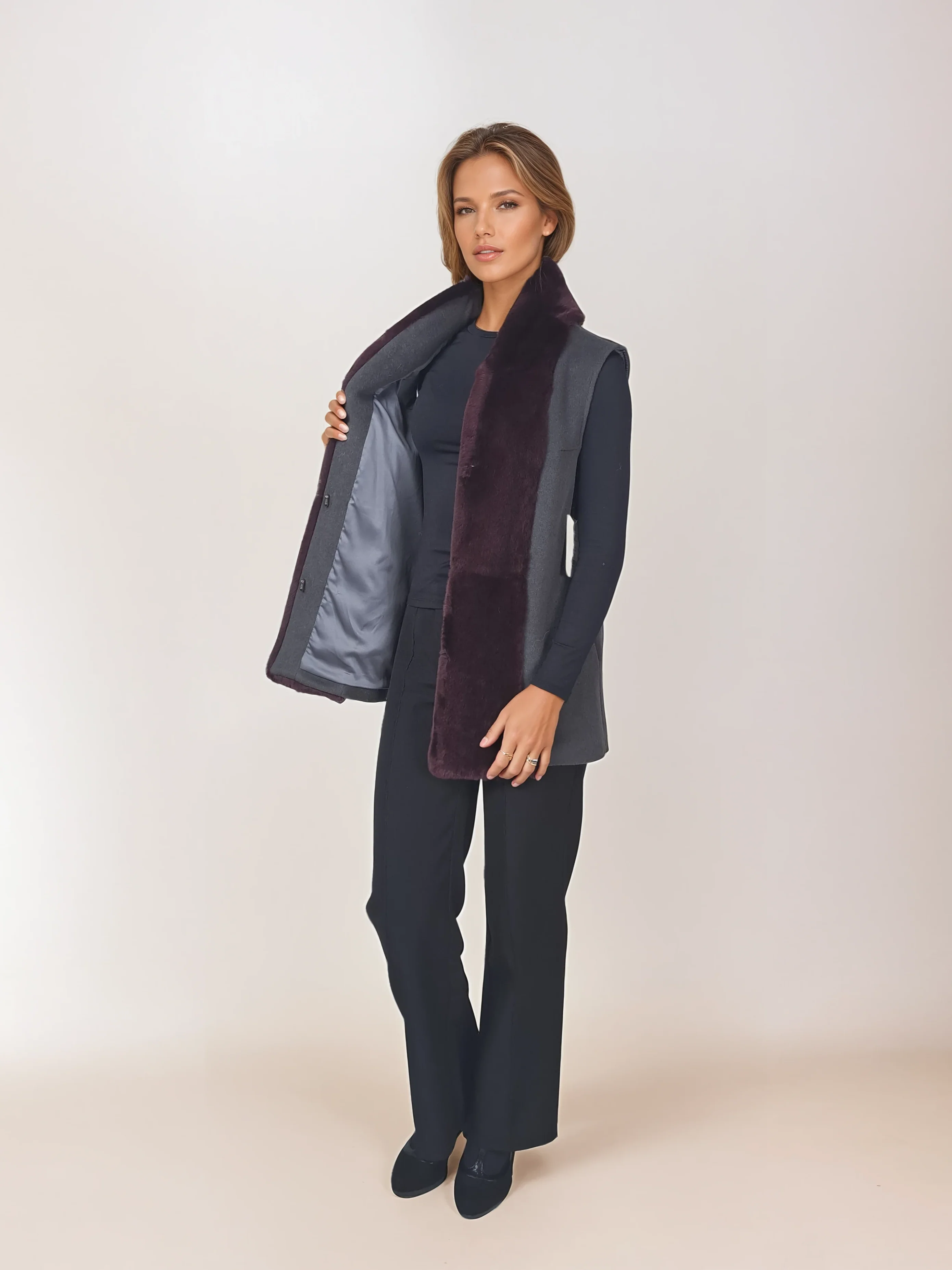Haramont Vest, 70 cm. - Krave - Uld & Cashmere - Kvinder - Trækul - Image 3