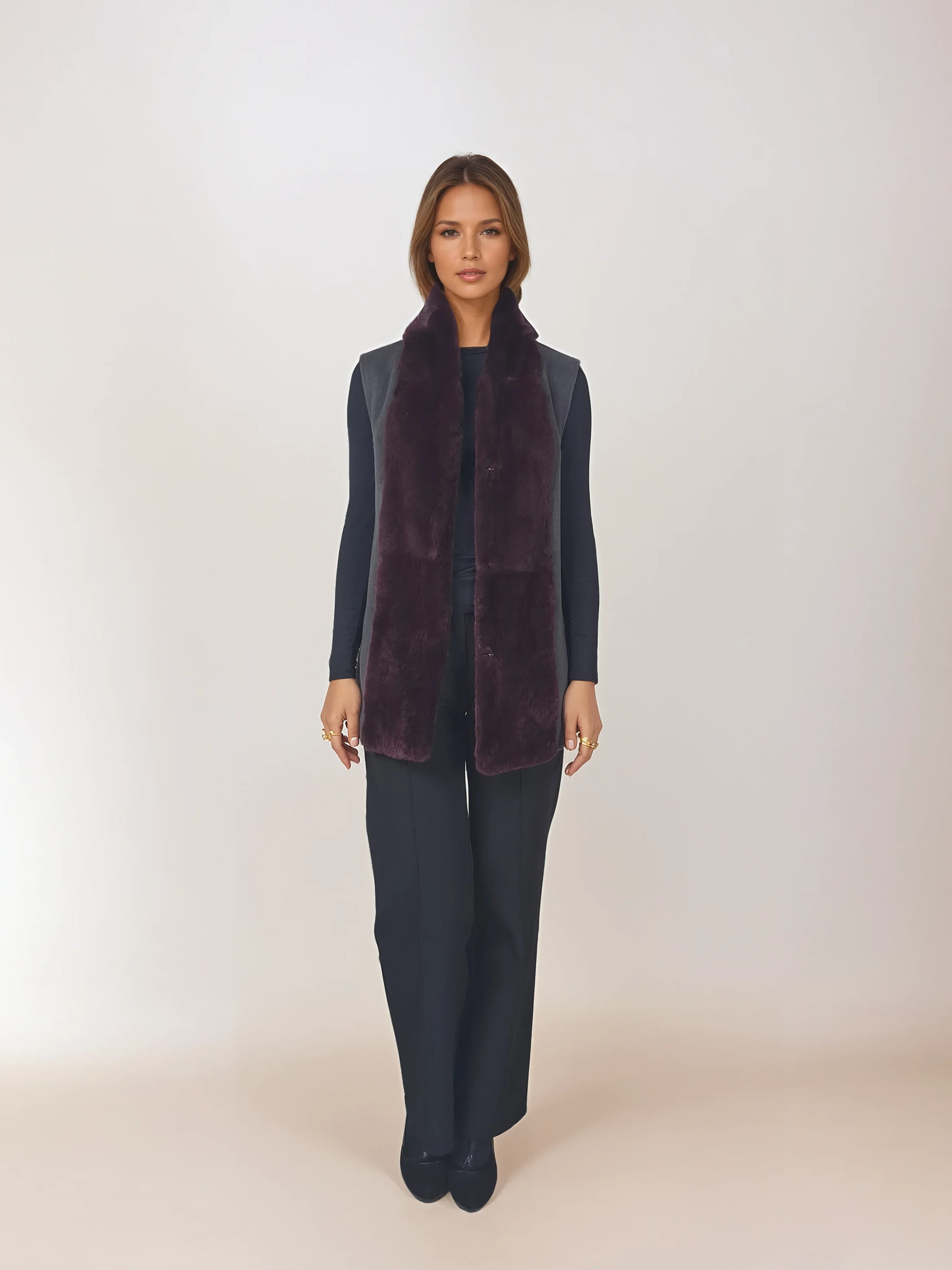 Haramont Vest, 70 cm. - Krave - Uld & Cashmere - Kvinder - Trækul - Image 5