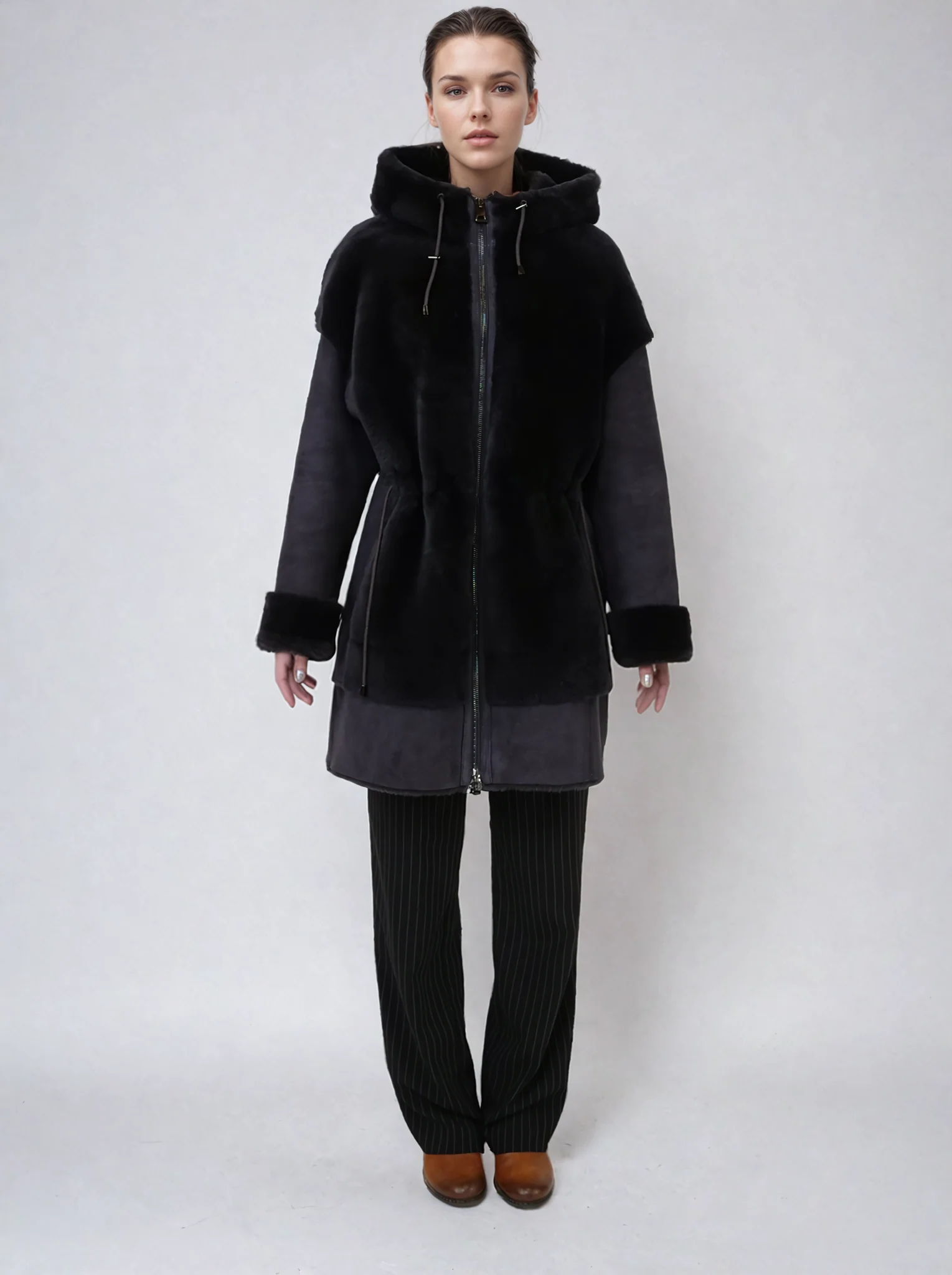 Hazira, 85 cm. - Hood - Suede Lamb - Kvinder - Segred Gray - Image 2