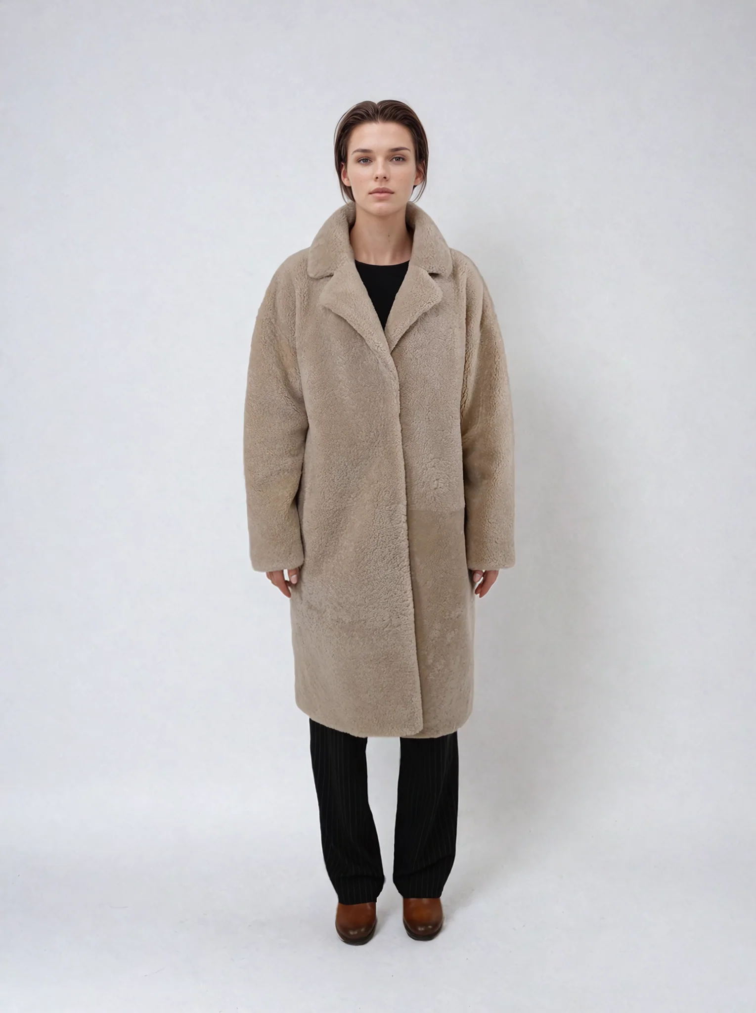 Hella, 95 cm. - Krave - Curly Lamb - Jakke - Kvinder - Dark Beige - Image 2