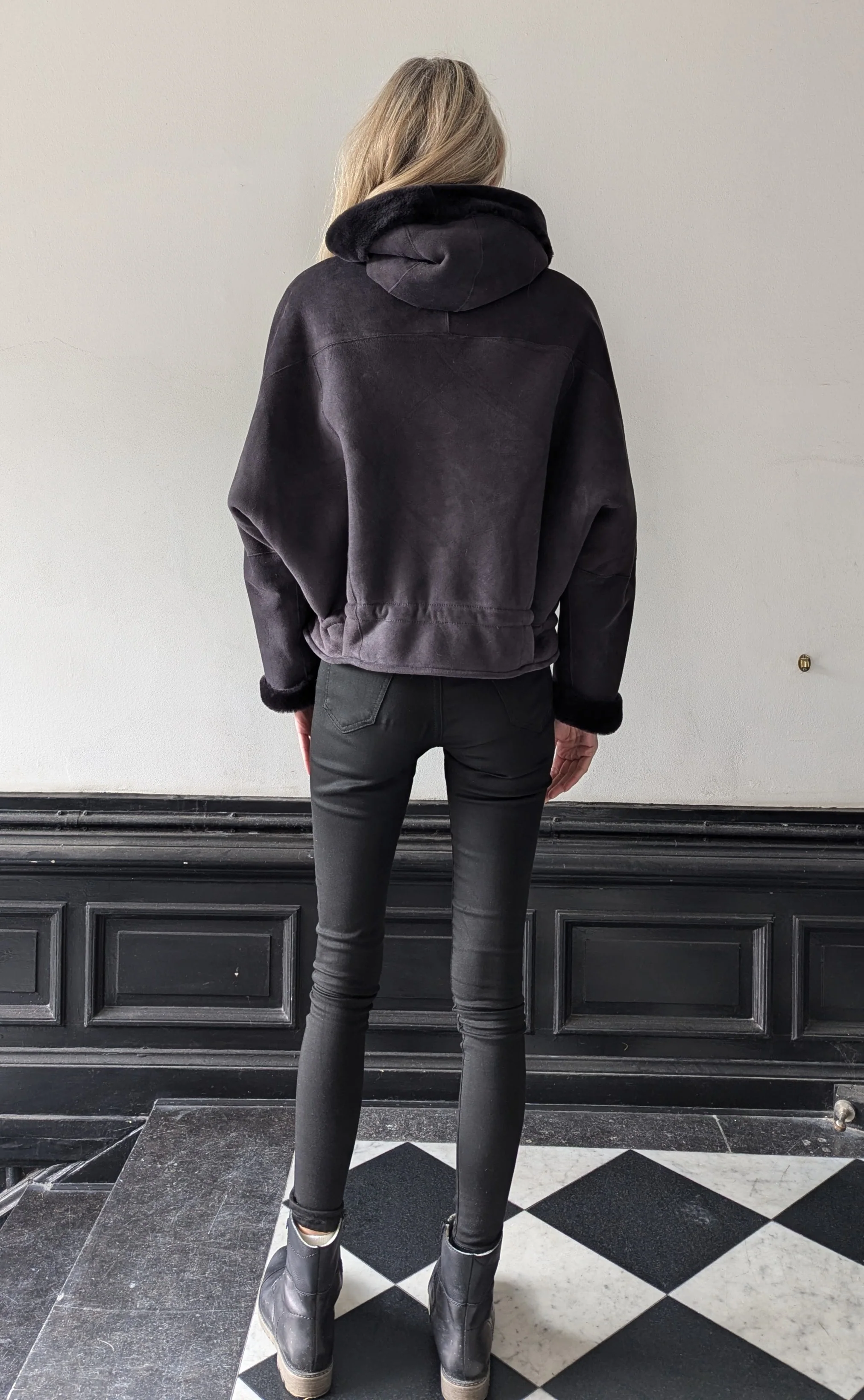 Hosana-B, 61 cm. - Hood - Suede Lamb - Kvinder - Segred Gray - Image 7