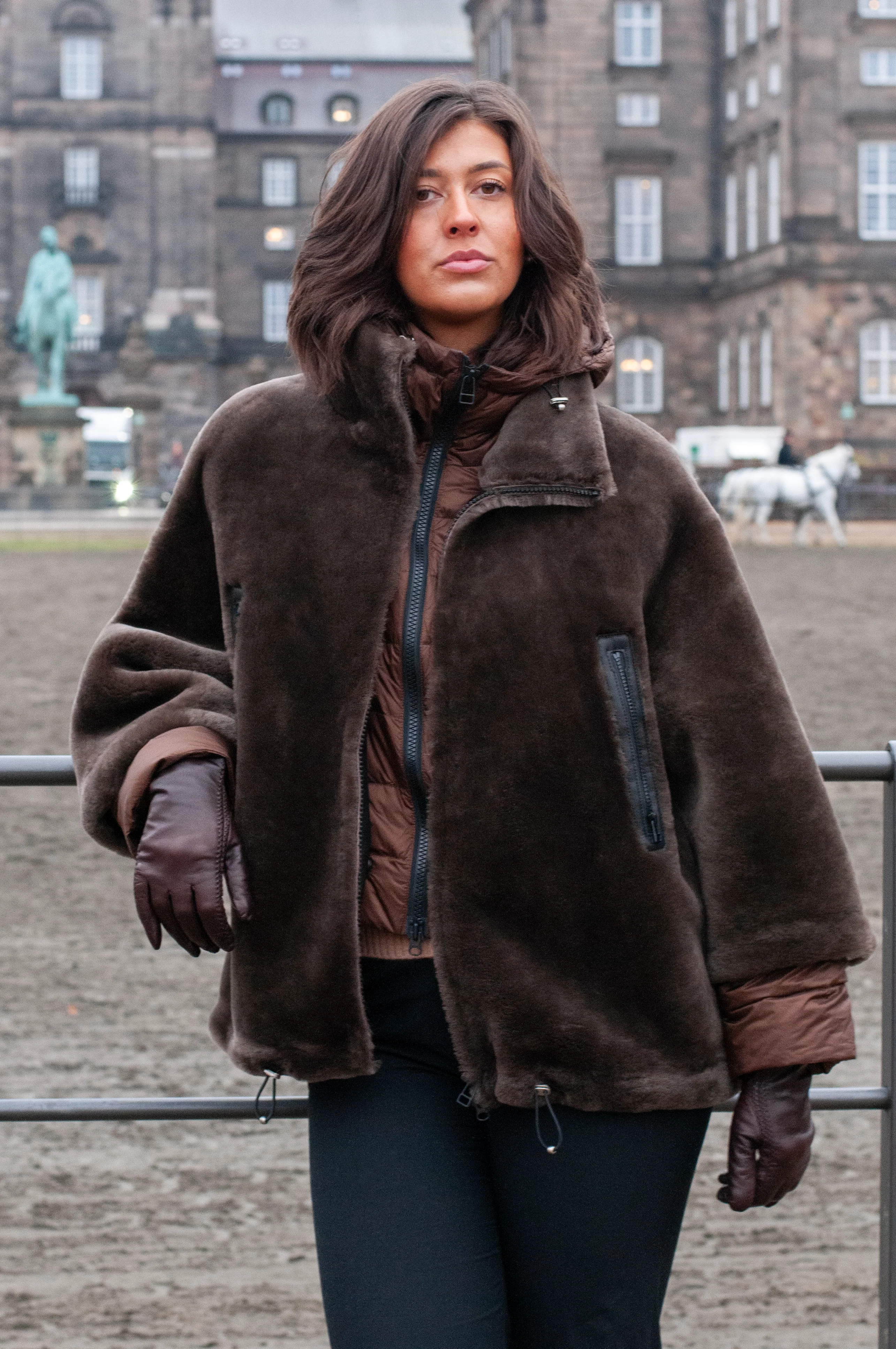 Idane, 69 cm. - Hood - Lamb Straight Hair - Women - Brown