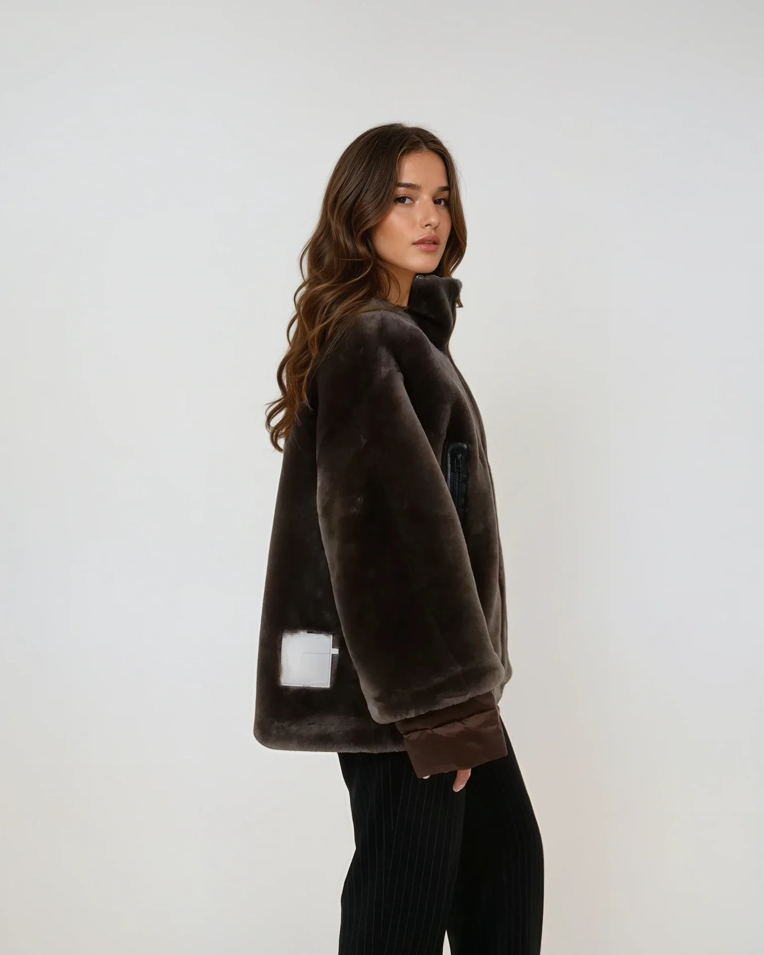 Idane, 69 cm. - Hood - Lamb Straight Hair - Women - Brown - Image 10