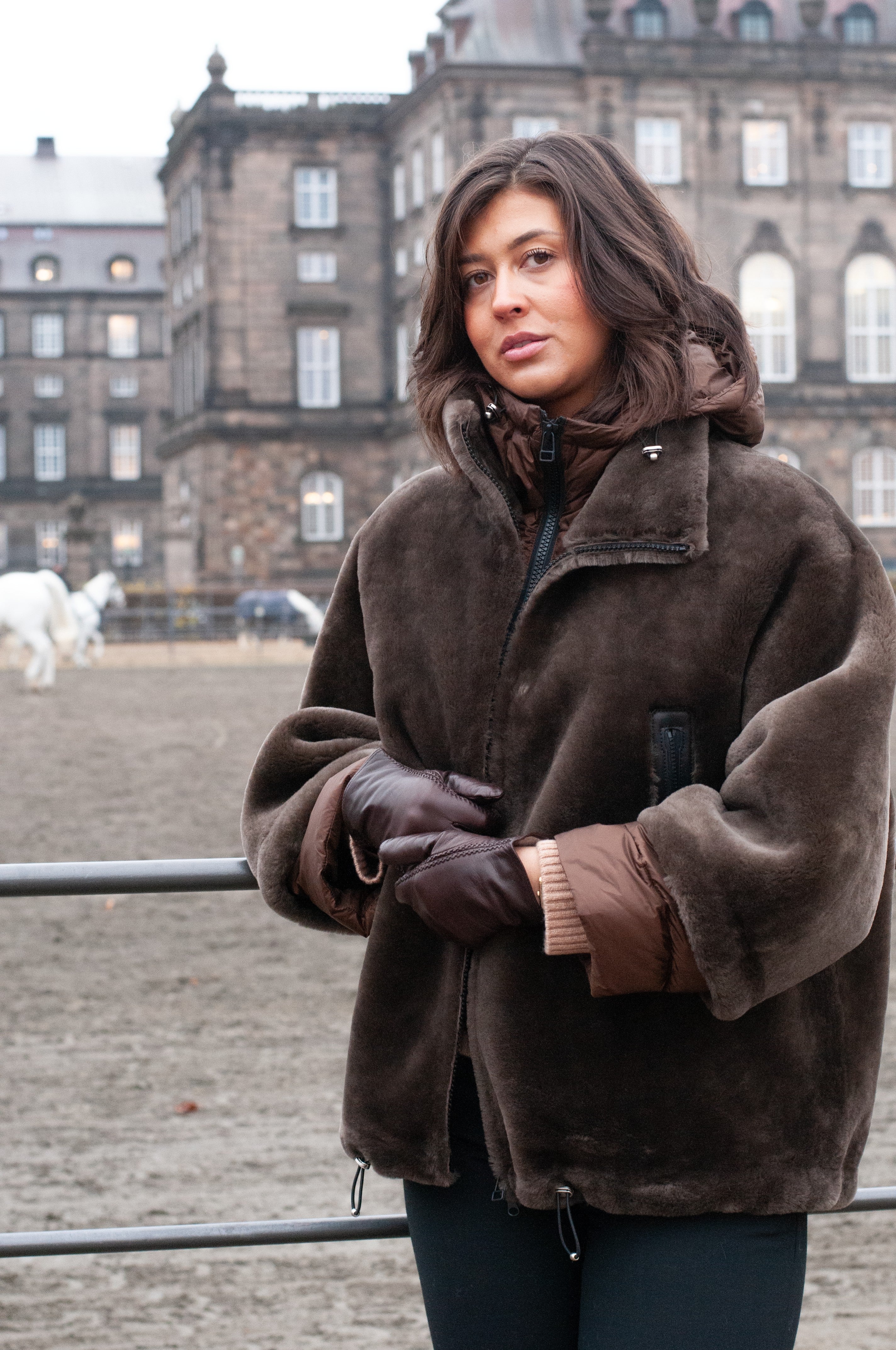 Idane, 69 cm. - Hood - Lamb Straight Hair - Women - Brown - Image 3