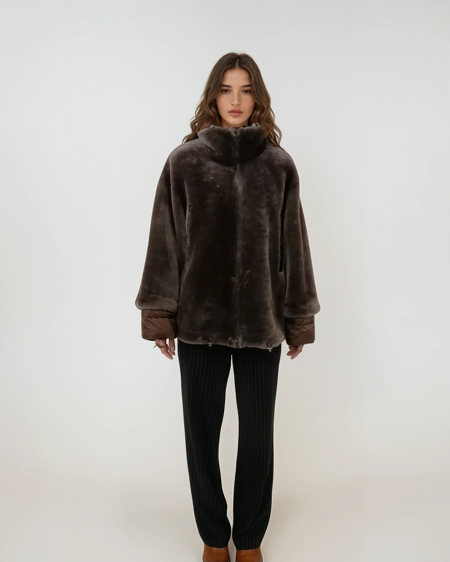 Idane, 69 cm. - Hood - Lamb Straight Hair - Women - Brown - Image 8