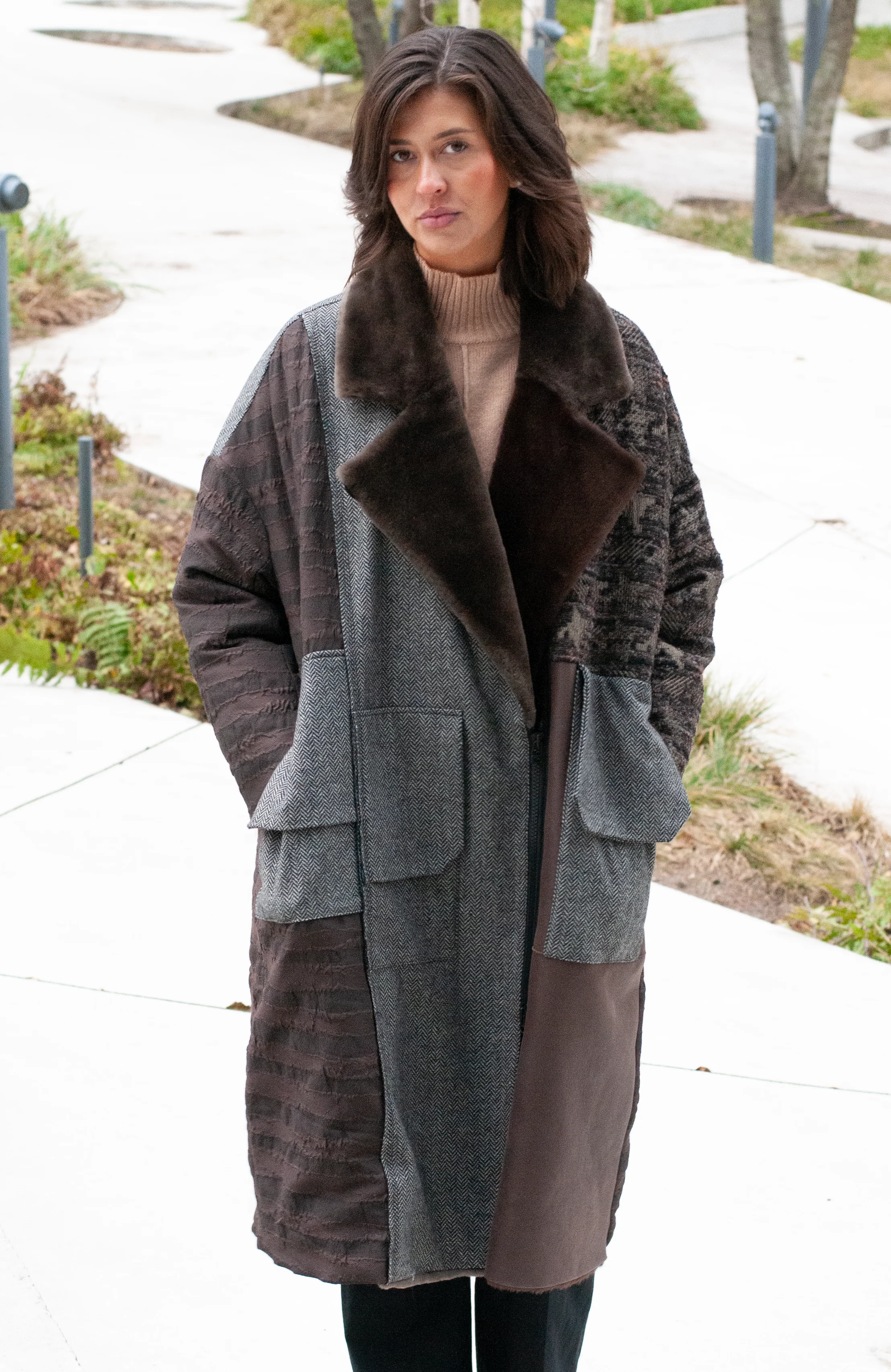 Iseline 116 cm. - Rulam frakke oversize - Dame - Multi farve brun - Image 2