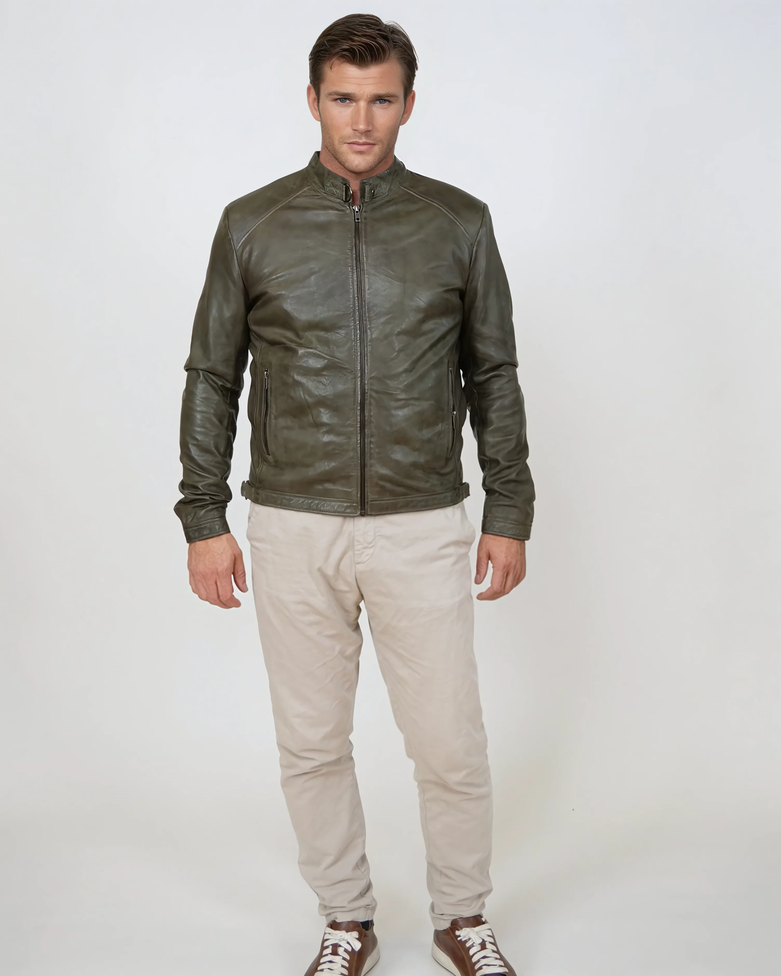 Isilio, 62 cm. - Krave - Lamb -polsk nappa -læder -man - Oliven - Image 6