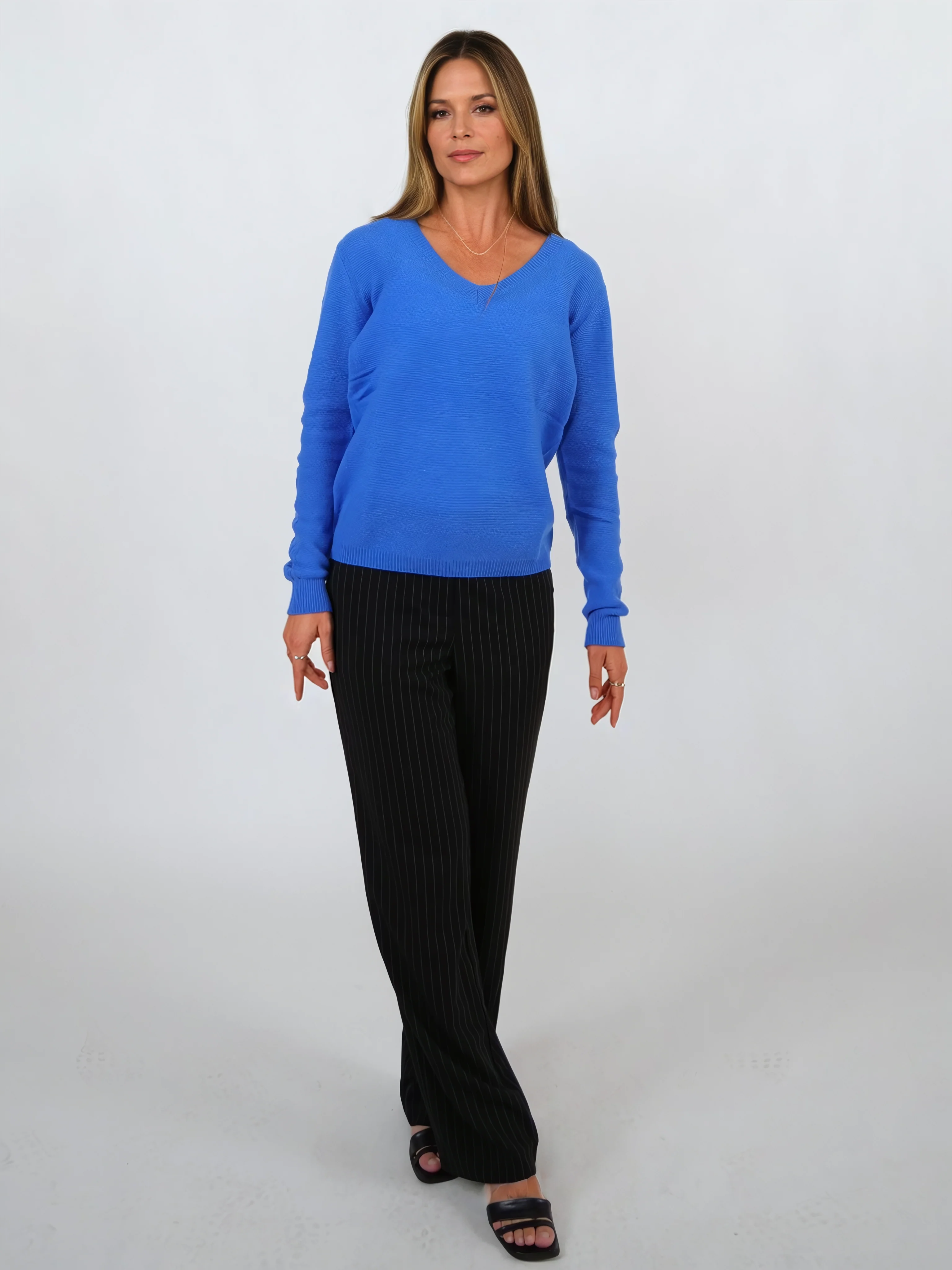 MK1 V -hals Kvinder sweater - 100% Pure Cashmere - Kvinder - Navy Blue - Image 2