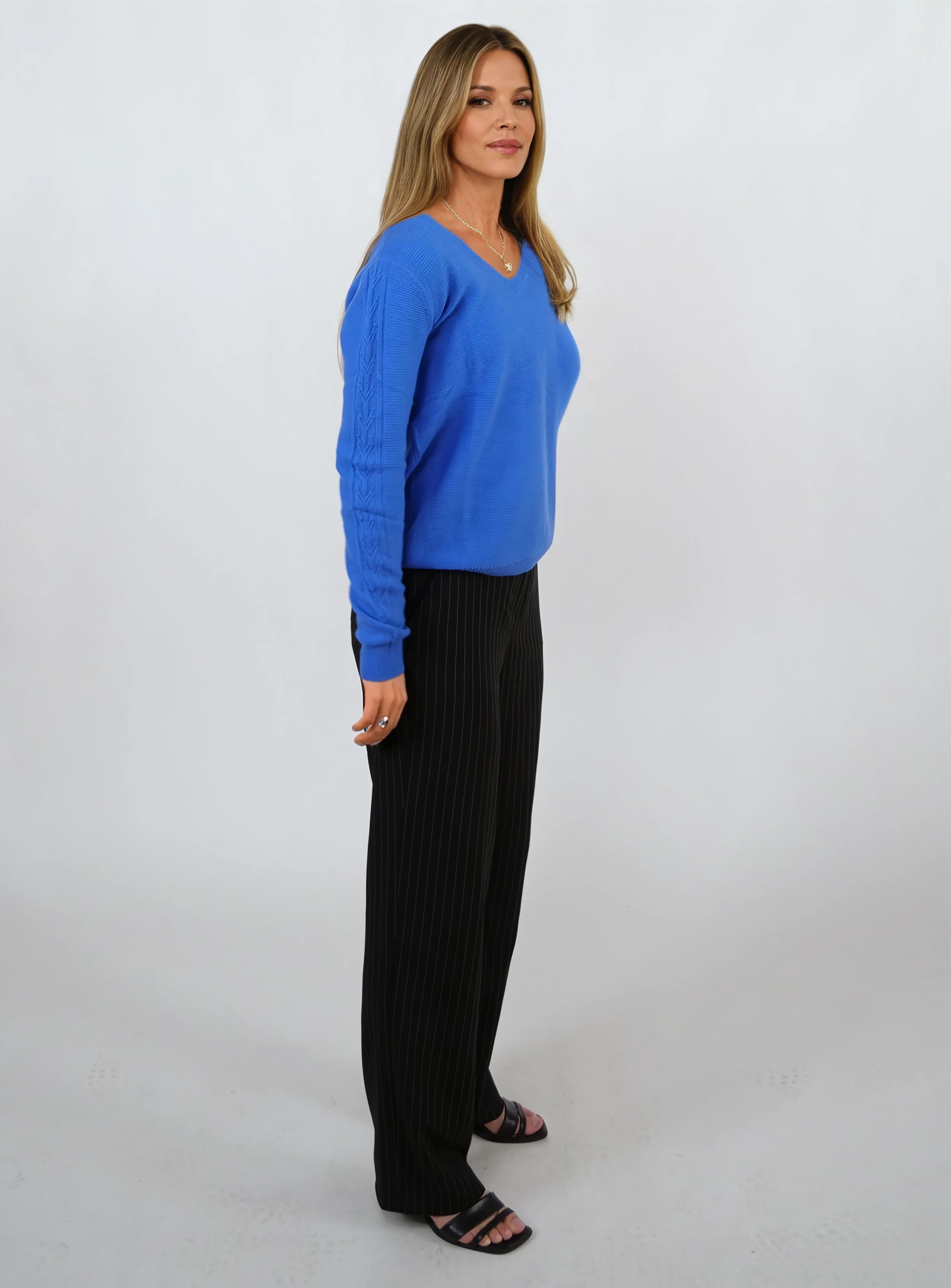 MK1 V -hals Kvinder sweater - 100% Pure Cashmere - Kvinder - Navy Blue - Image 5