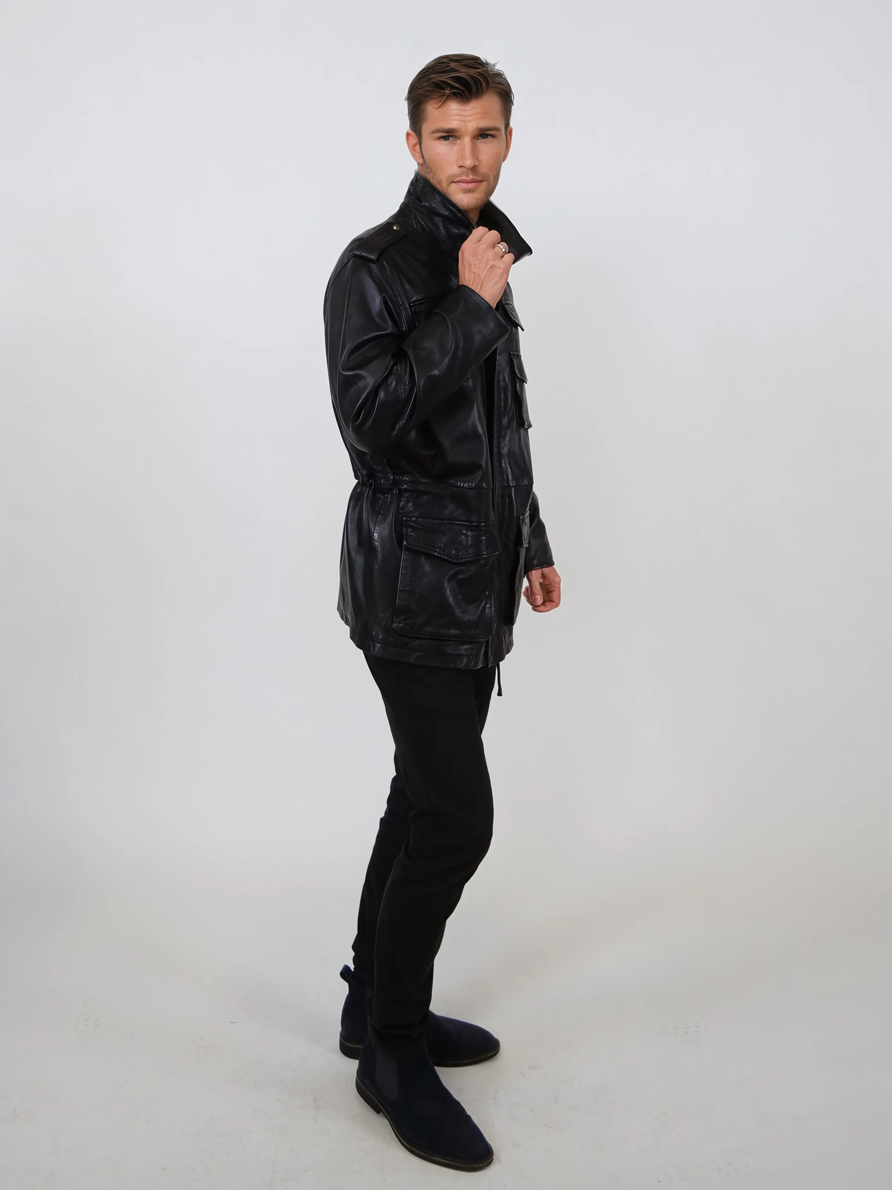 Owen, 77 cm. - Krave - Lamvasket læder - mand - sort - Image 9