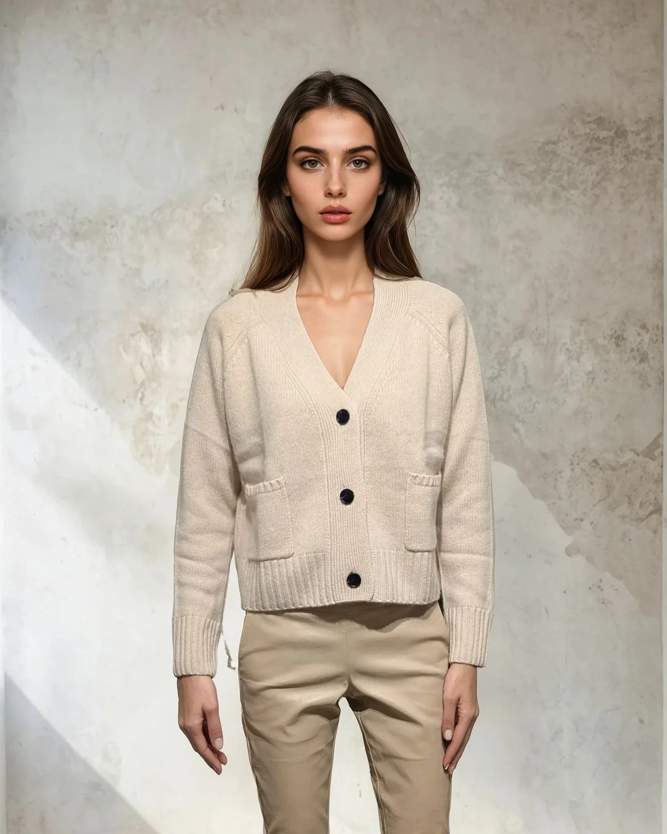 P-4062 Cardigan - 100% Pure Cashmere - Damer - Lys Beige