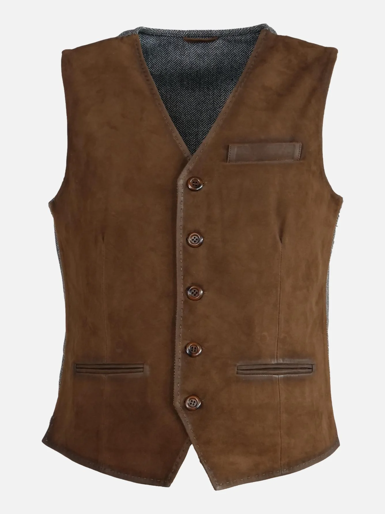Renzo Vest, 60 cm. - ged ruskind læder - mand - tobak - Image 4
