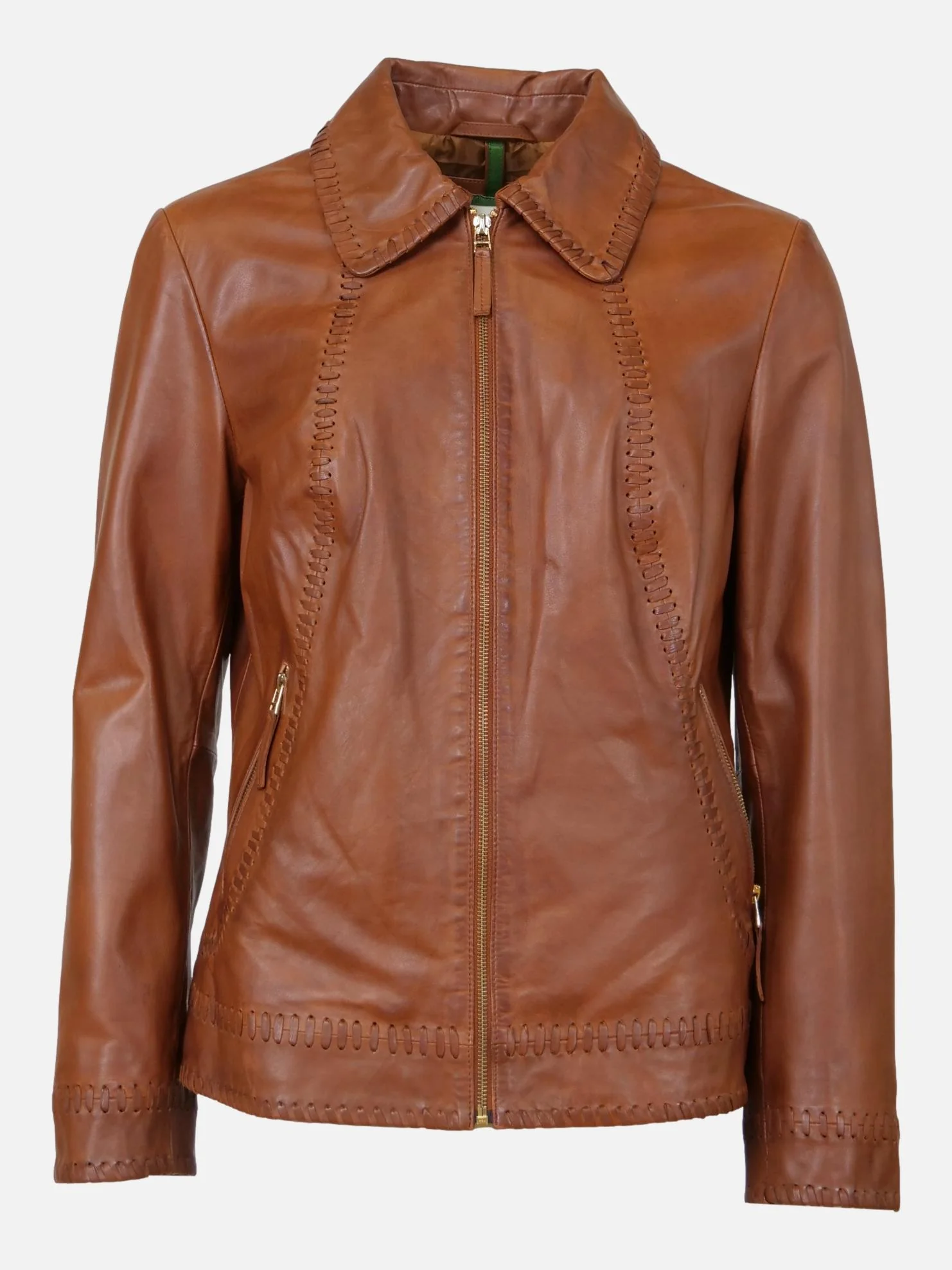Ruby - komfort, 60 cm. - Lamb Costa læderjakke - Kvinder - Brandy