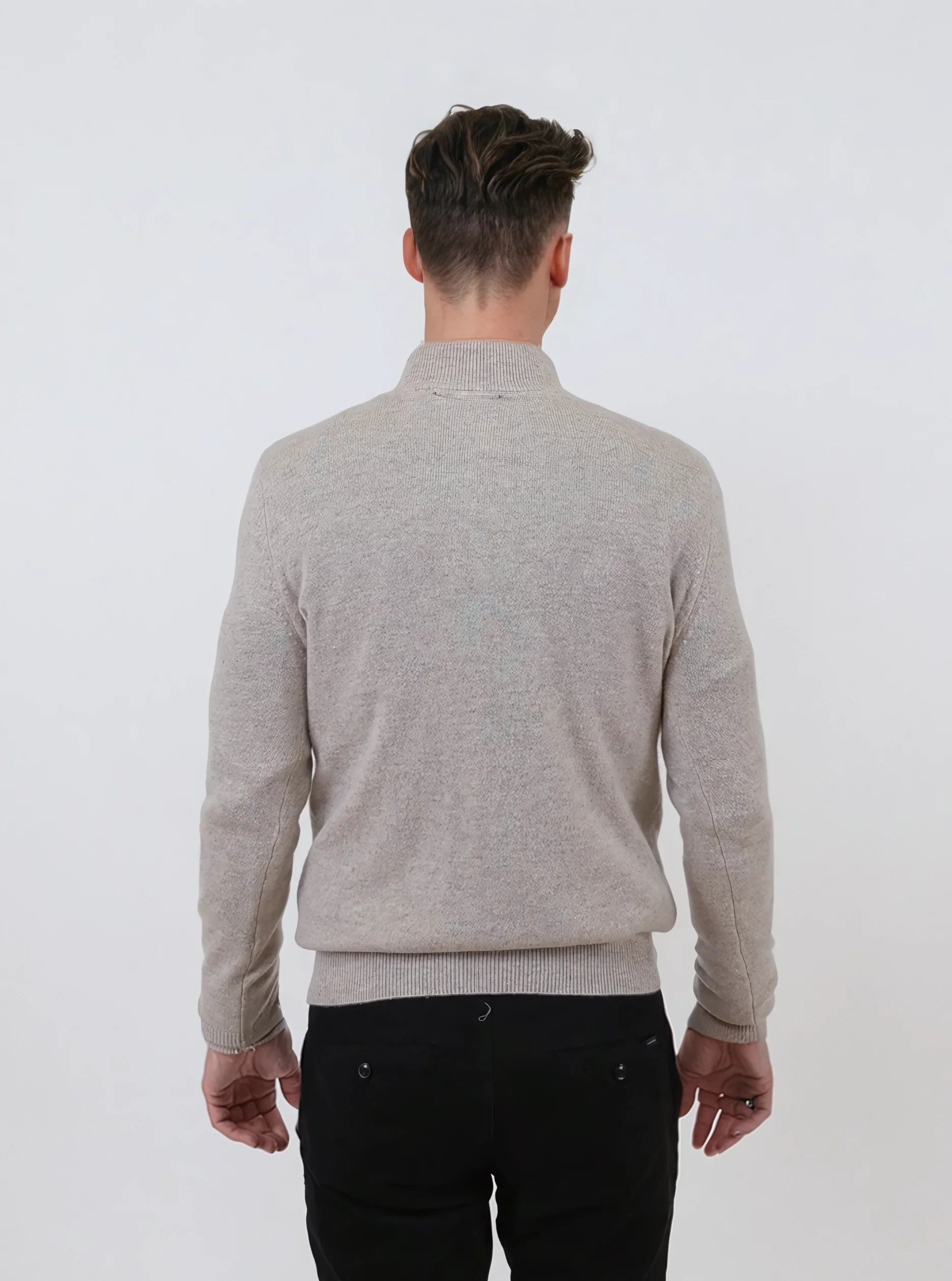 SY -1568-9 herre halv lynlås sweater - 100% ren cashmere - mænd - lys beige - Image 5