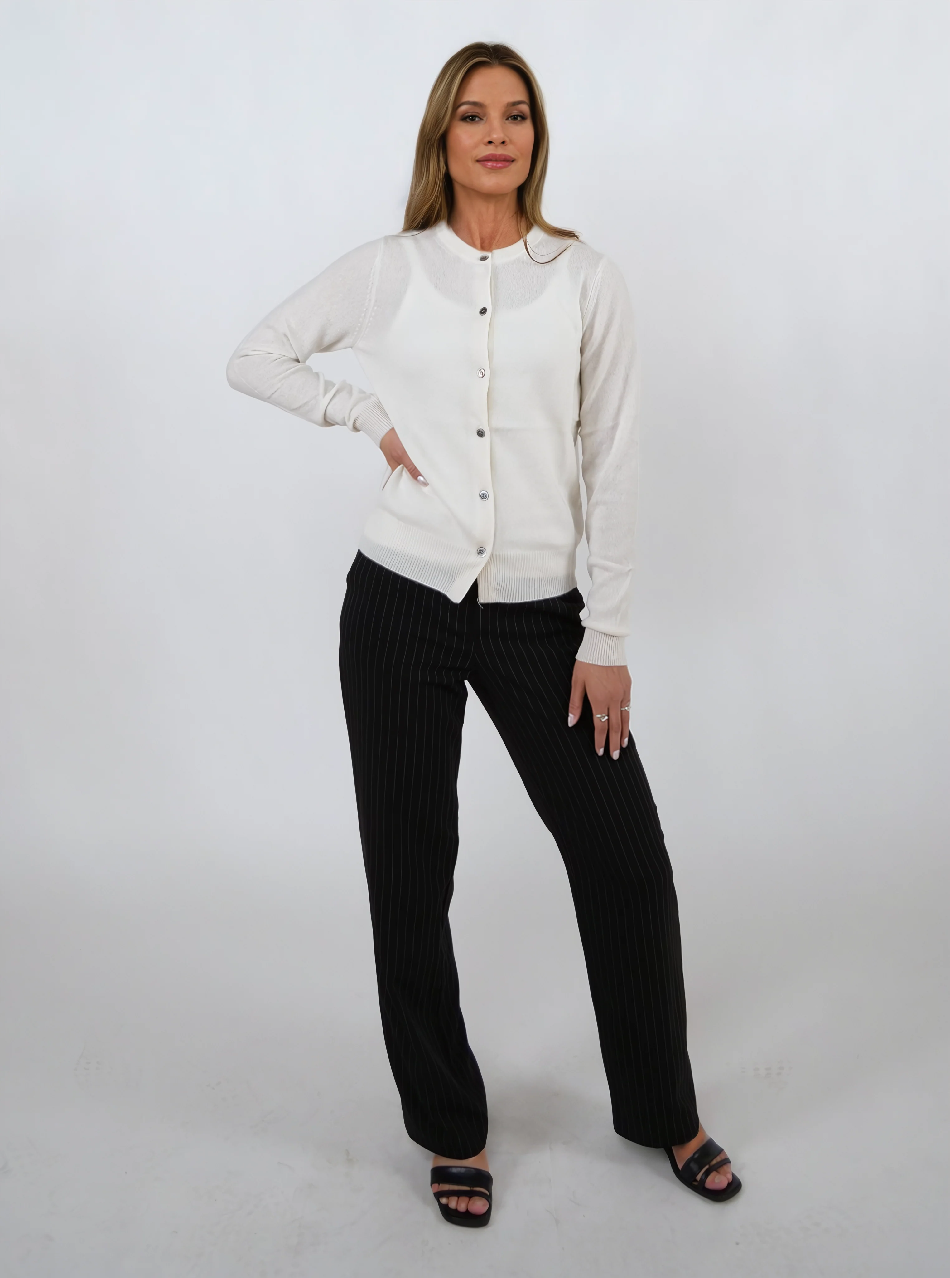 SY -23022-9 Cardigan - 100% Pure Cashmere - Kvinder - Hvid - Image 6