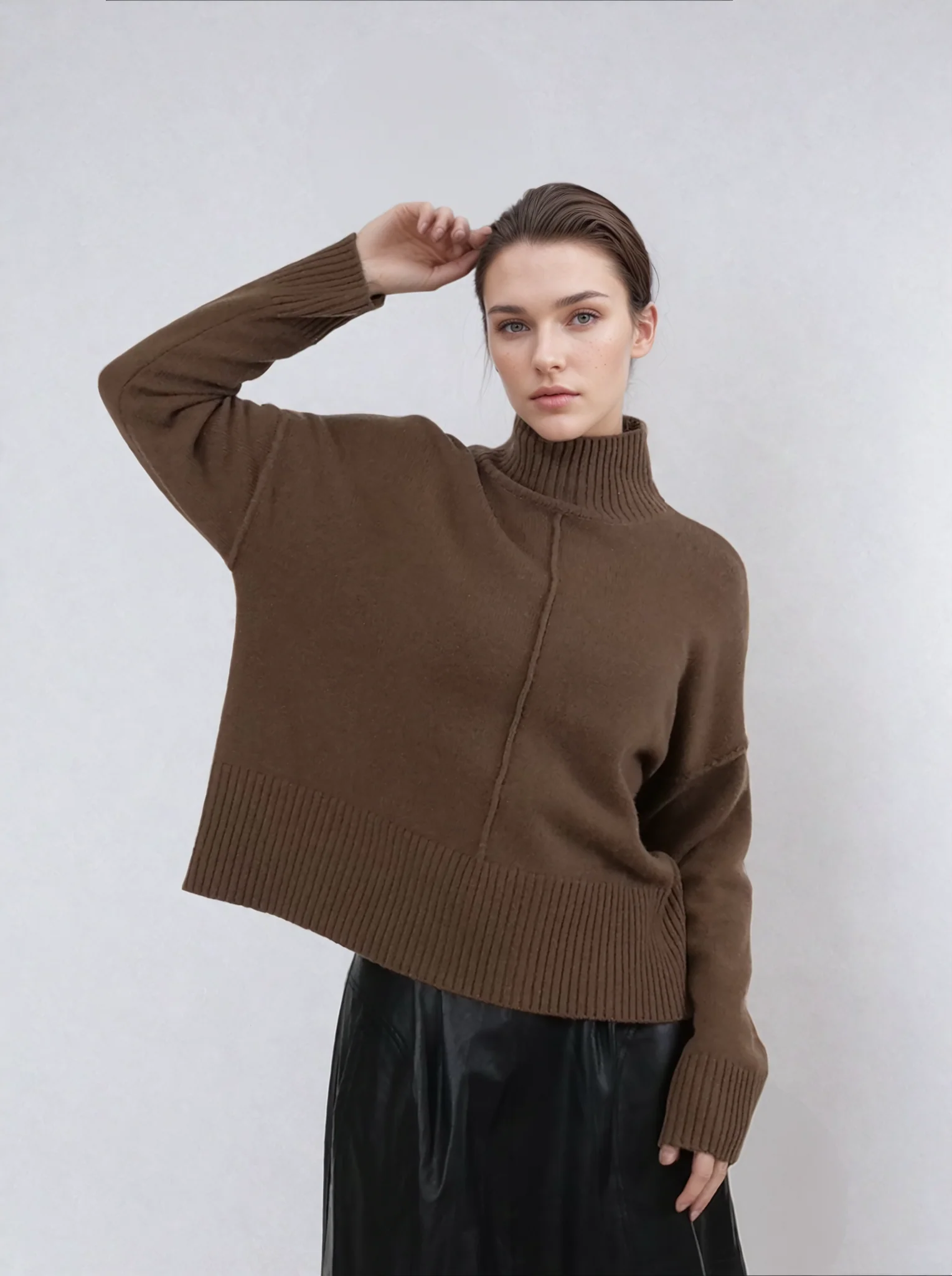 SY-23080 Sweater - 100% kashmir strik - Dame - Mørkebrun - Image 15