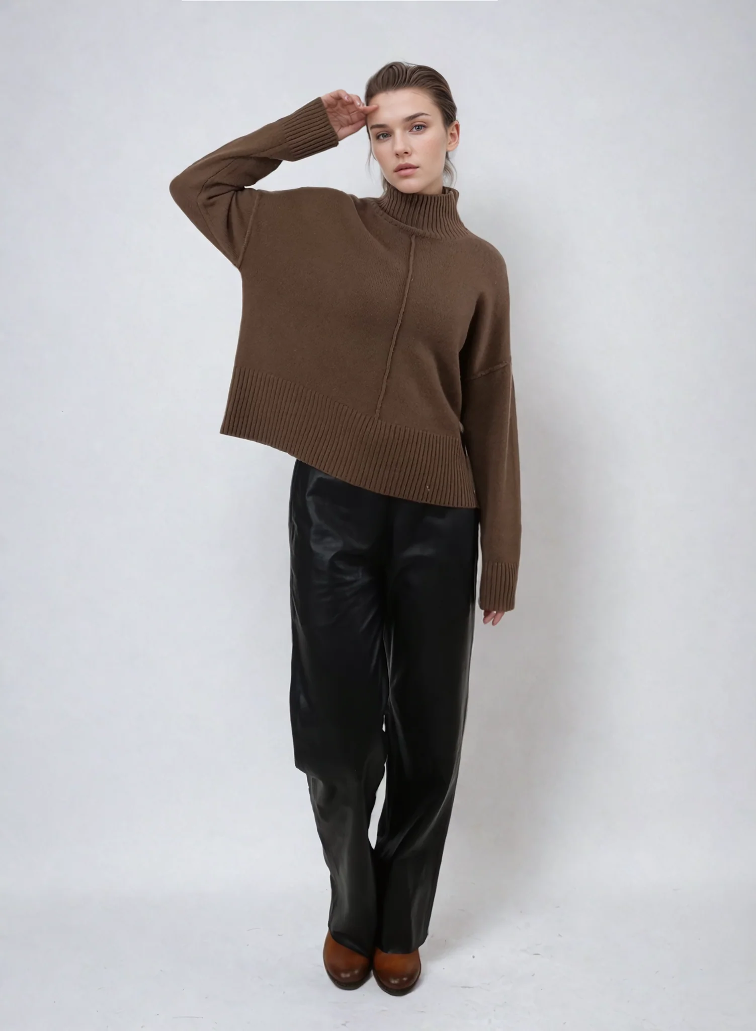 SY-23080 Sweater - 100% kashmir strik - Dame - Mørkebrun - Image 36