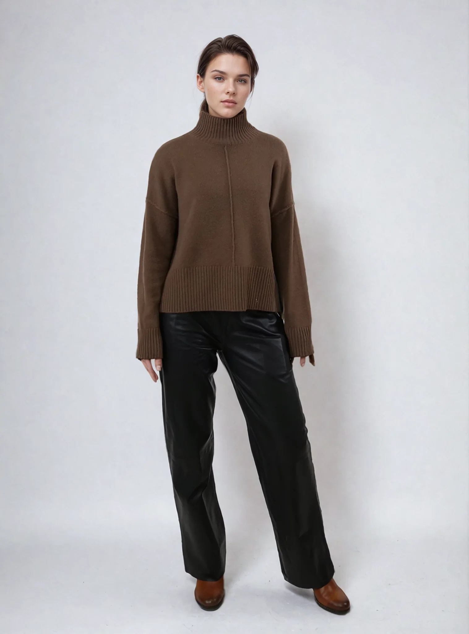 SY-23080 Sweater - 100% kashmir strik - Dame - Mørkebrun - Image 44