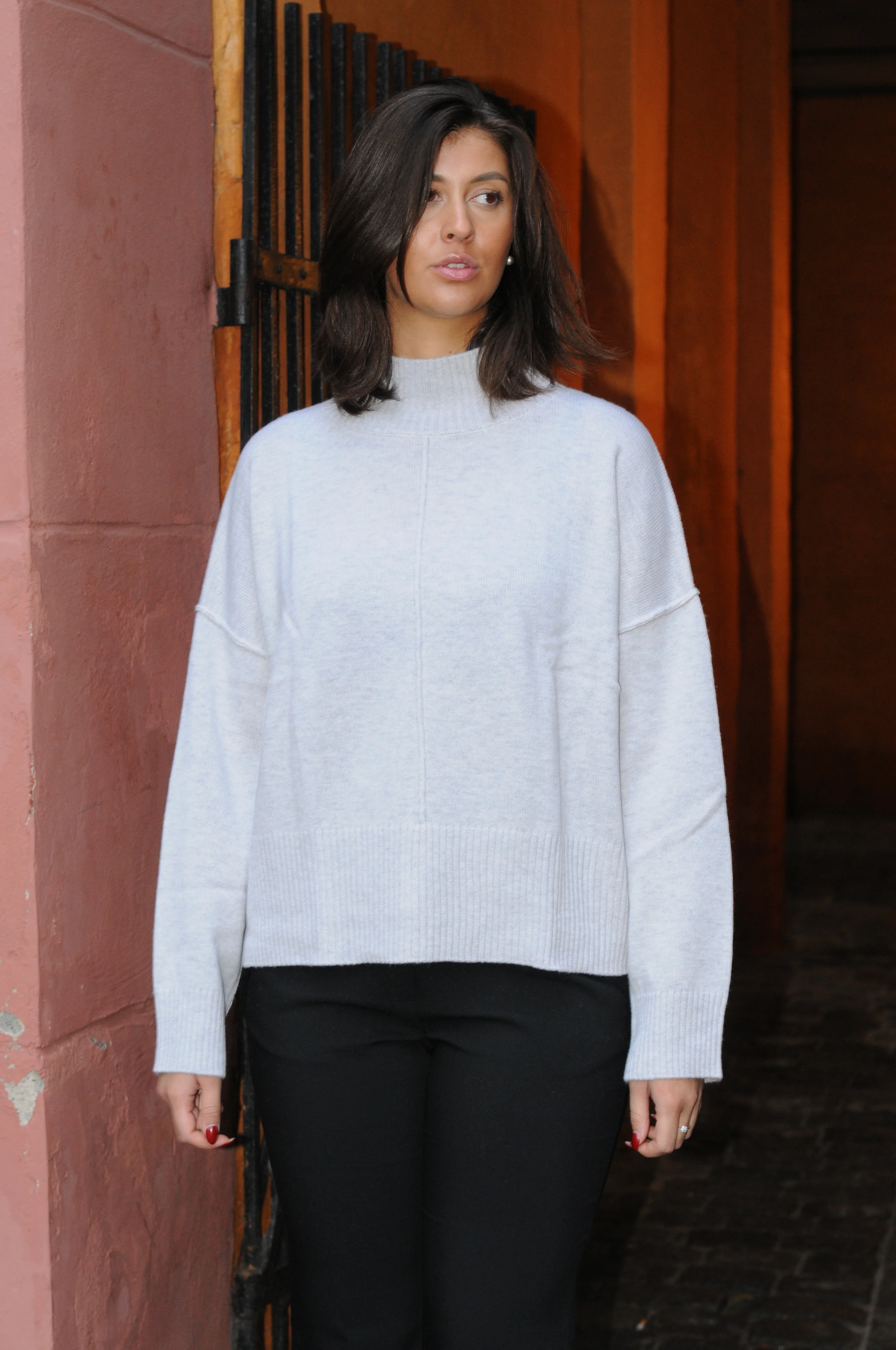 SY-23080 Sweater - 100% uld strik - Dame - Lysegrå - Image 8